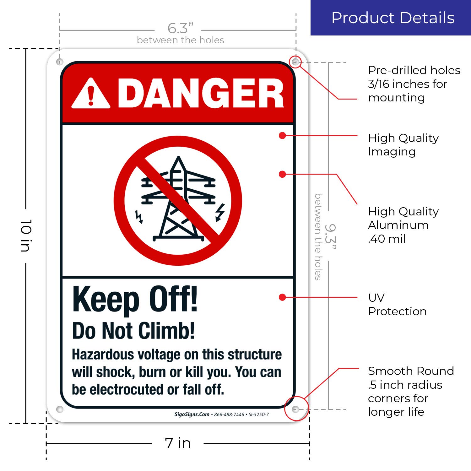 Danger Keep Off Do Not Climb Sign - 10x7 Inches Rust-Free .040 Aluminum Safety Sign - ANSI Compliant, Fade Resistant for Indoor & Outdoor Use - Made in USA - Perfect for Construction Sites, Warehouses & Public Areas