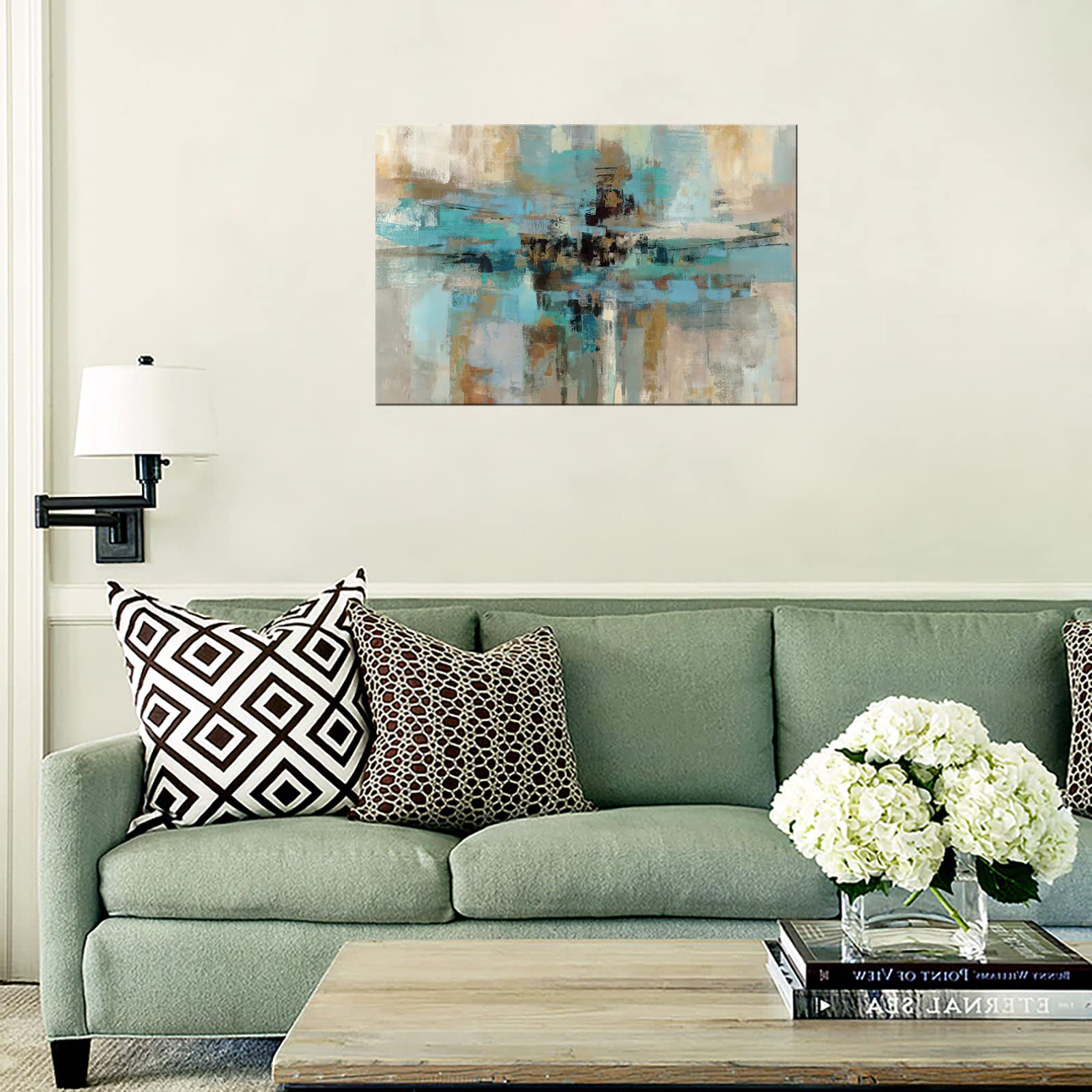 Abstract Blue and Brown Canvas Wall Art Print - Stretched Wooden Framed Painting for Living Room, Bedroom & Office Decor | Modern Home Artwork | Perfect for Contemporary Spaces & Gift Giving