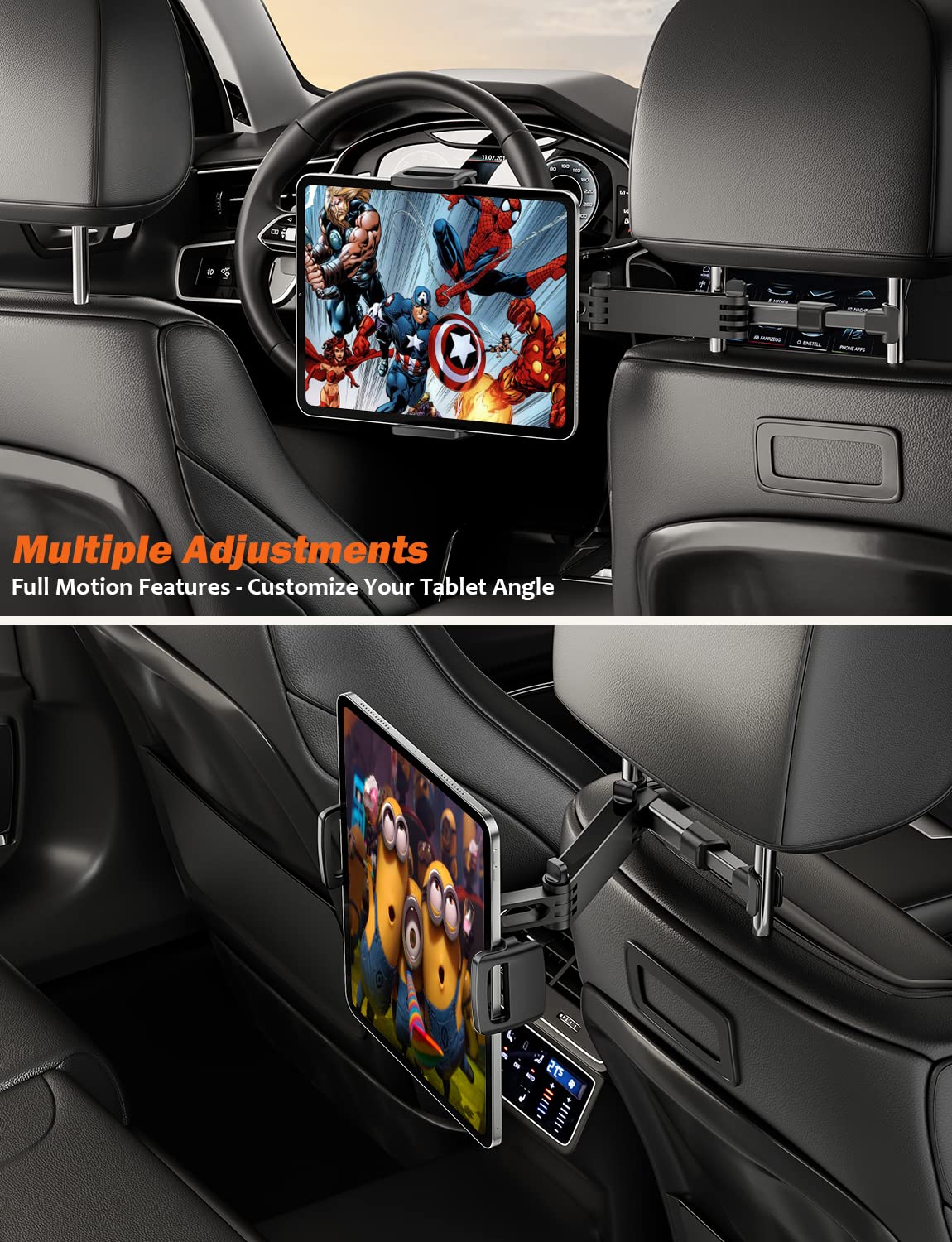 TRYONE Universal Car Tablet Mount - Adjustable Headrest Holder for iPad 10.5/12.9, Samsung Galaxy Tabs, Kindle Fire HD & Nintendo Switch (4.7-12.9 Inch) | Perfect for Road Trips, Kids Entertainment & Backseat Viewing