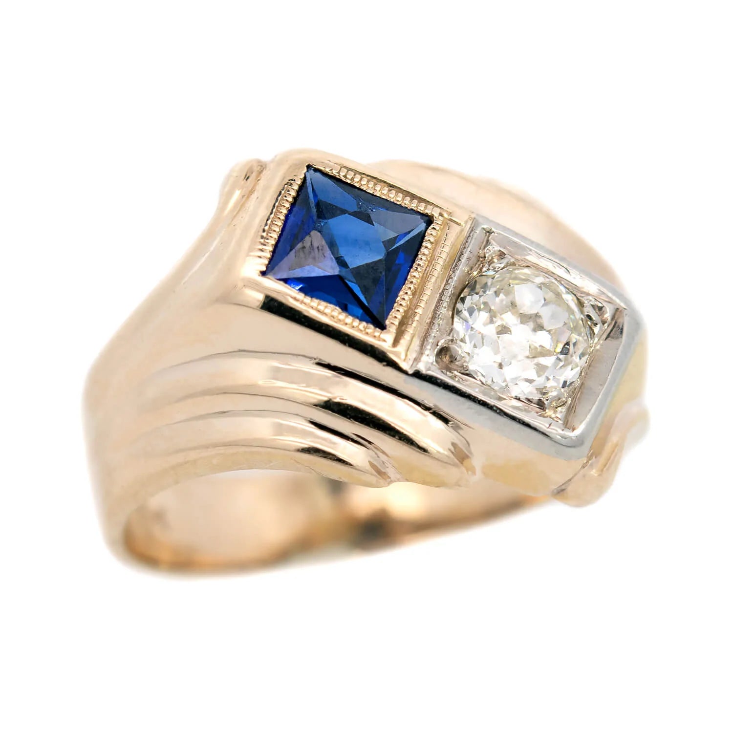 Vintage 14k Gold Sapphire and Diamond Ring for Women - Elegant Blue Gemstone Jewelry Gift for Anniversary, Engagement & Special Occasions