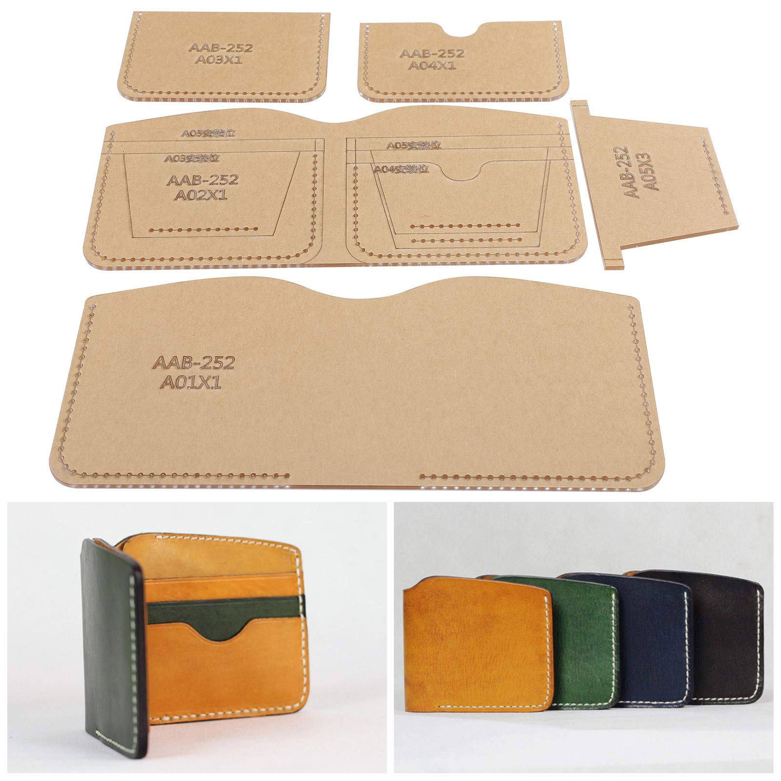 5PCS Clear Acrylic Wallet Stencil Templates - Leather Craft Pattern Guide for DIY Wallet Making | Perfect for Leatherworking, Card Holder Crafting & Gift Projects