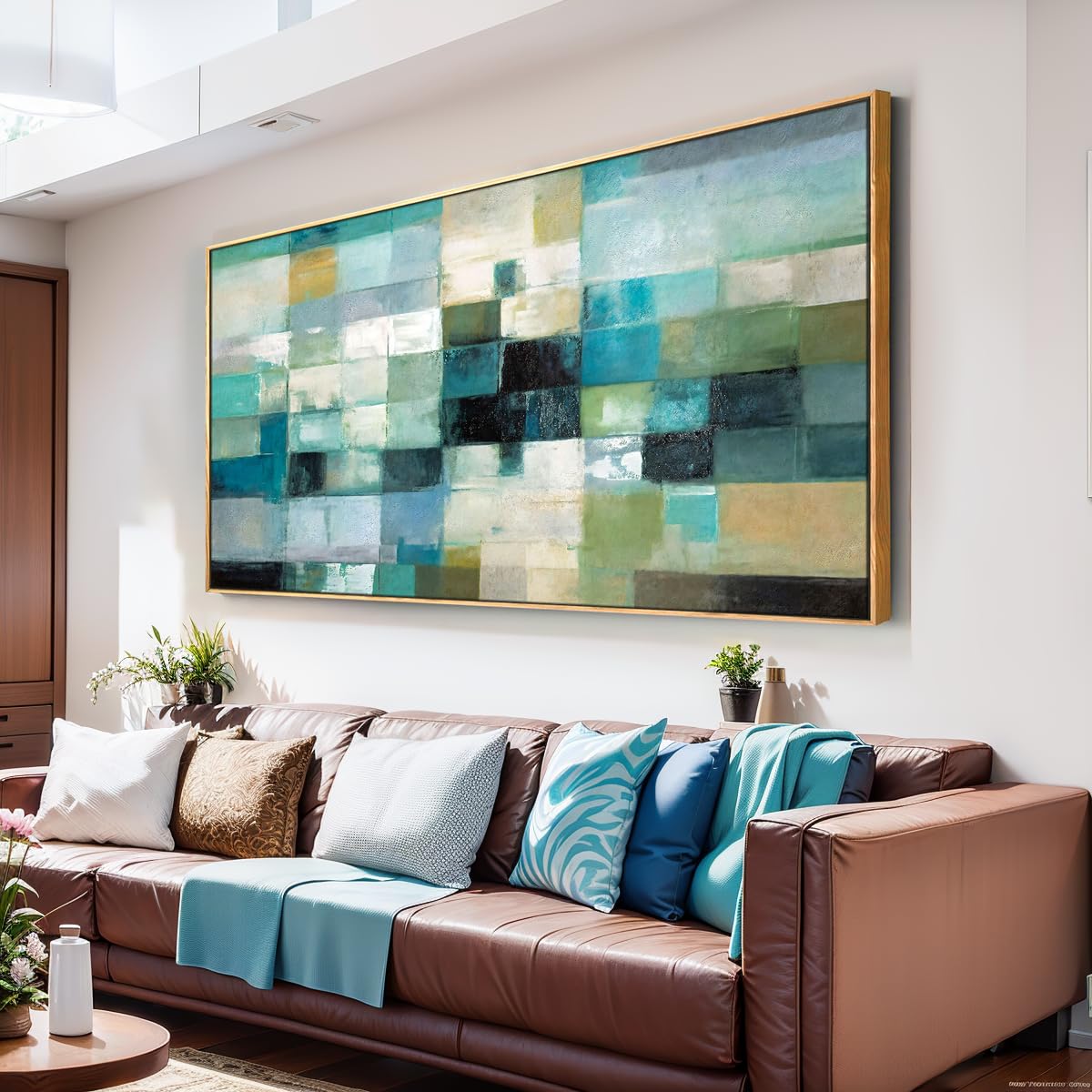 Modern Abstract Canvas Wall Art - Green Blue Fantasy Colorful Painting for Living Room, Bedroom, Dining Room & Home Office Decor - 24x48 Inches Framed - Perfect for Boho, Contemporary & Minimalist Home Decor Styles