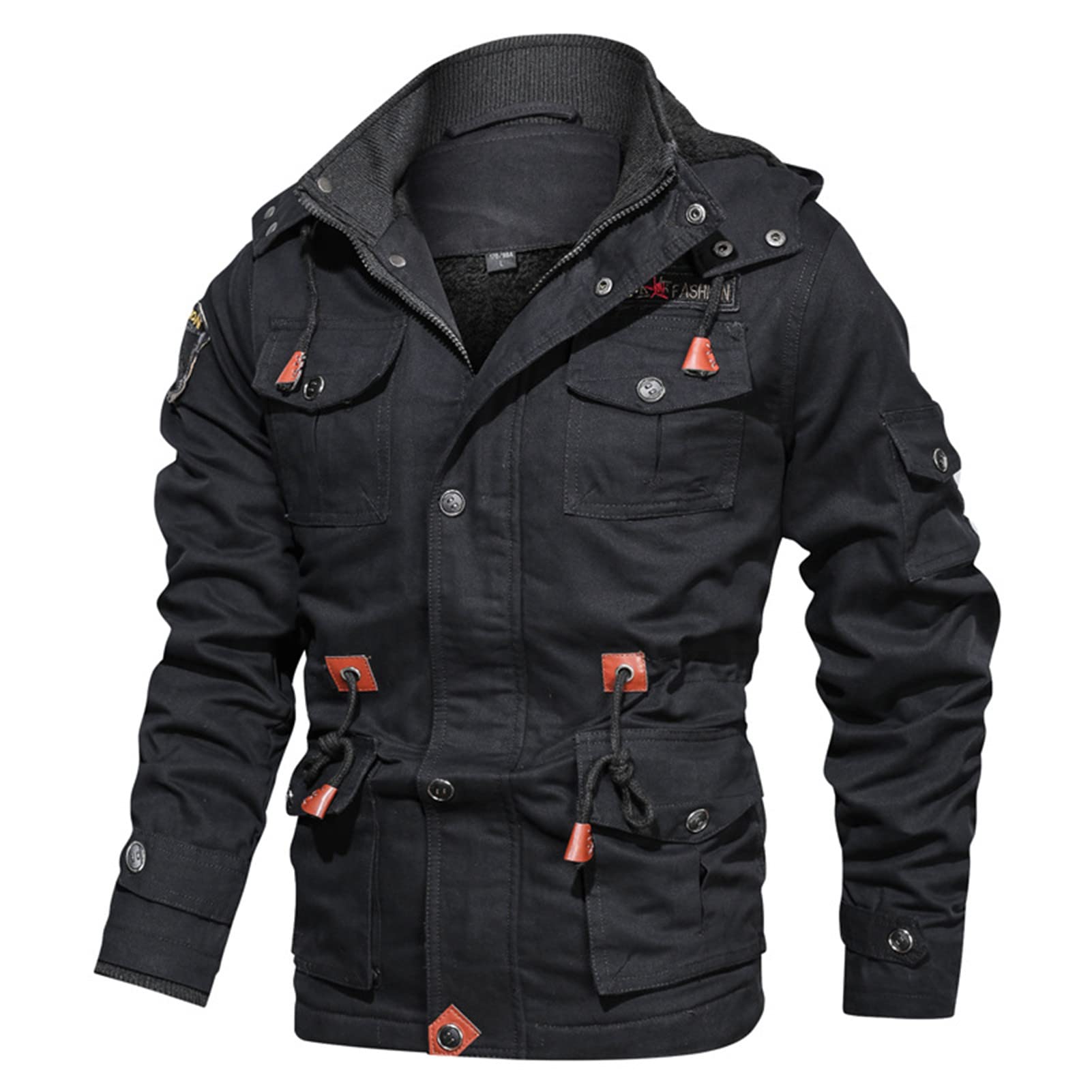 Men's Hooded Fleece Military Jacket - Winter Windproof Cargo Coat for Outdoor Activities, Hiking & Casual Wear