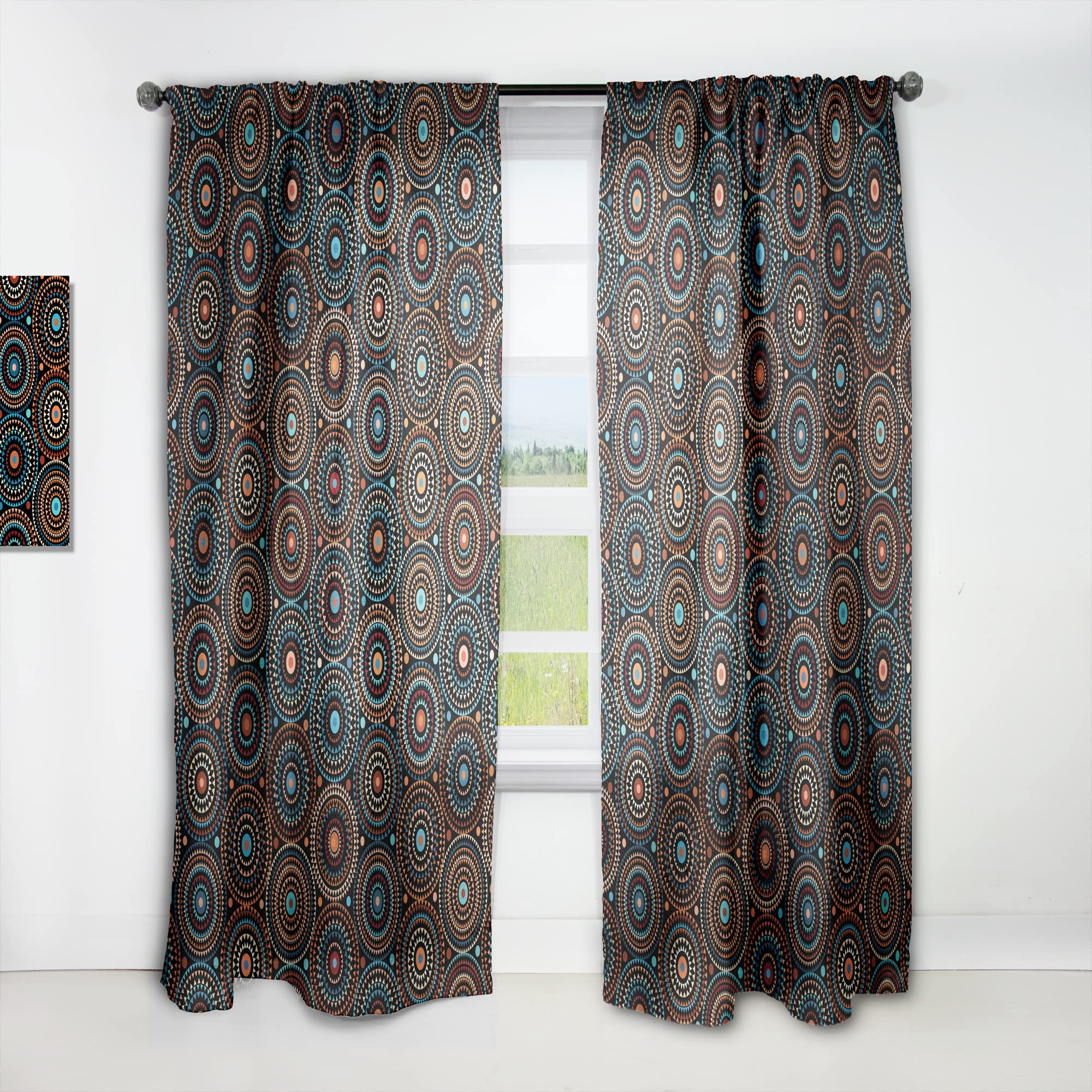 DesignQ Ethnic Geometric Pattern Thermal Insulated Curtains - Single Panel 52x120 Inches - Blackout Drapes for Bedroom & Living Room - Perfect for Home Decor & Light Control