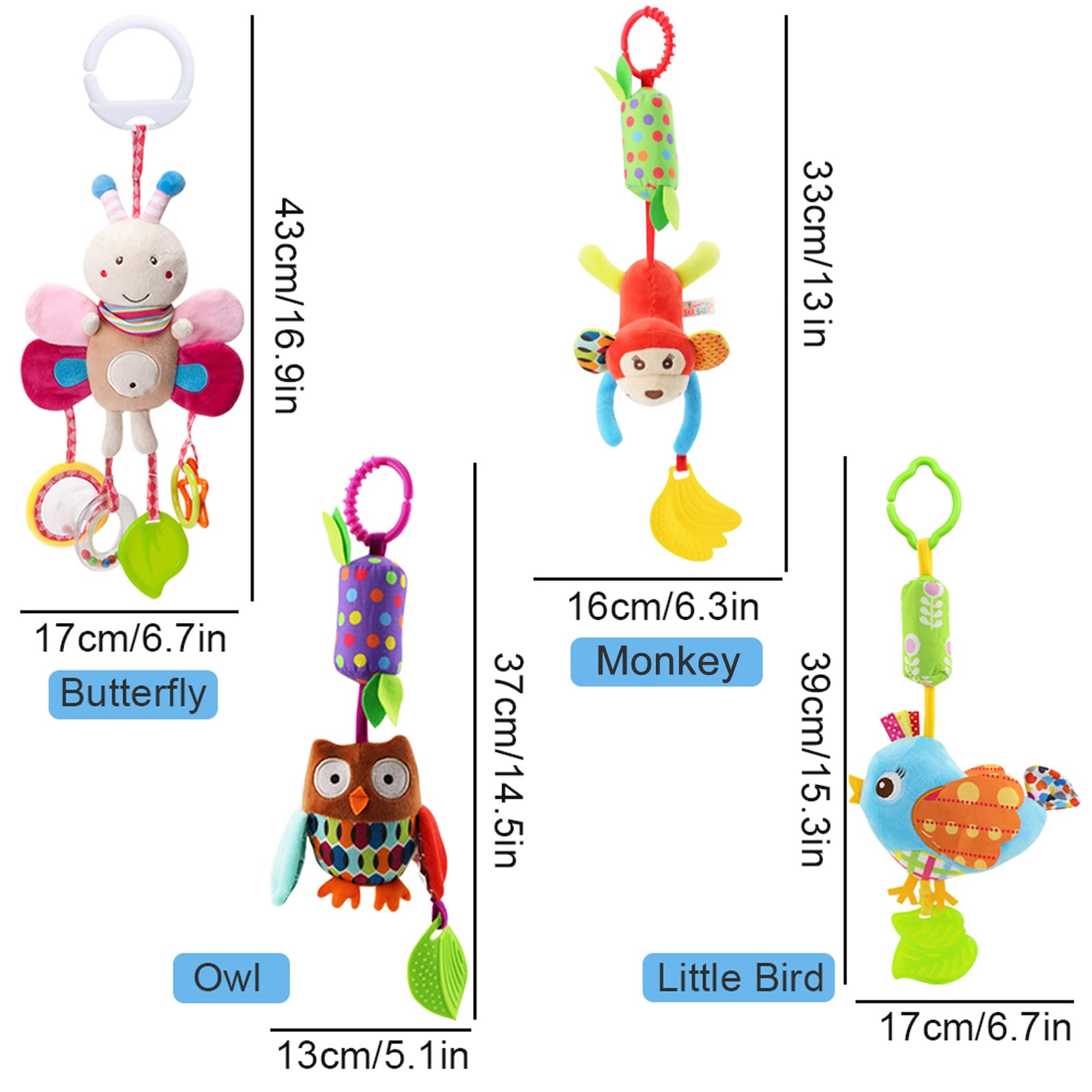Sealive 4-Piece Baby Stroller Sensory Musical Toys - Soft Rattles & Hanging Plush Activity Toys for Boys & Girls - Perfect for Crib, Car Seat & Stroller Entertainment