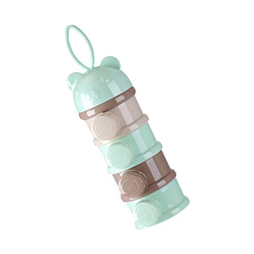 Kisangel 4-Layer Stackable Baby Formula Dispenser Container - Portable Milk Powder Storage Box with Handle for Travel & On-the-Go Feeding (Light Green) | Perfect for Daycare, Outings & Quick Bottle Preparation