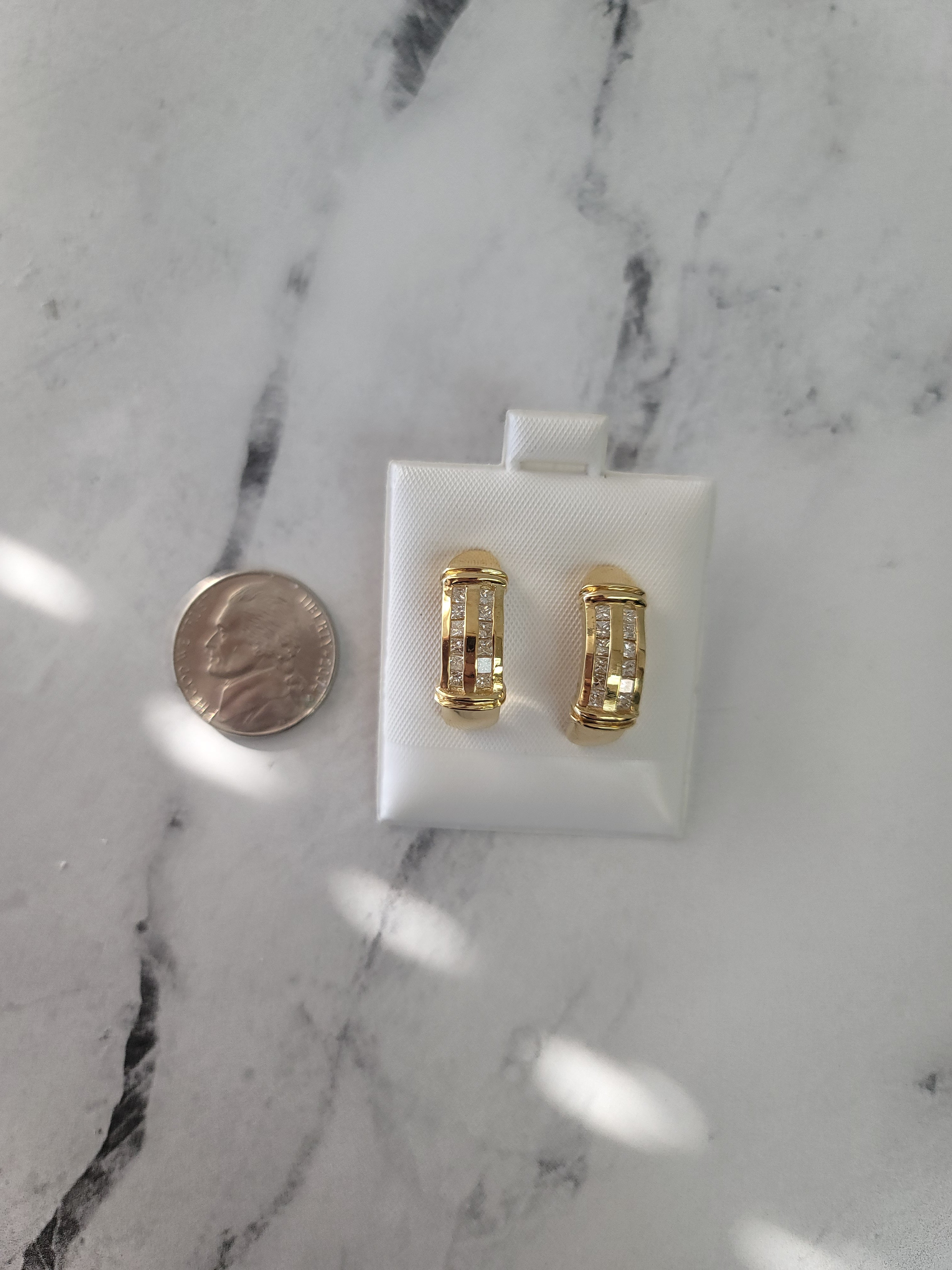 14K Yellow Gold Princess Cut Channel Set Earrings - 0.85cttw Diamond Stud Earrings for Women, Perfect for Weddings, Anniversaries & Special Occasions