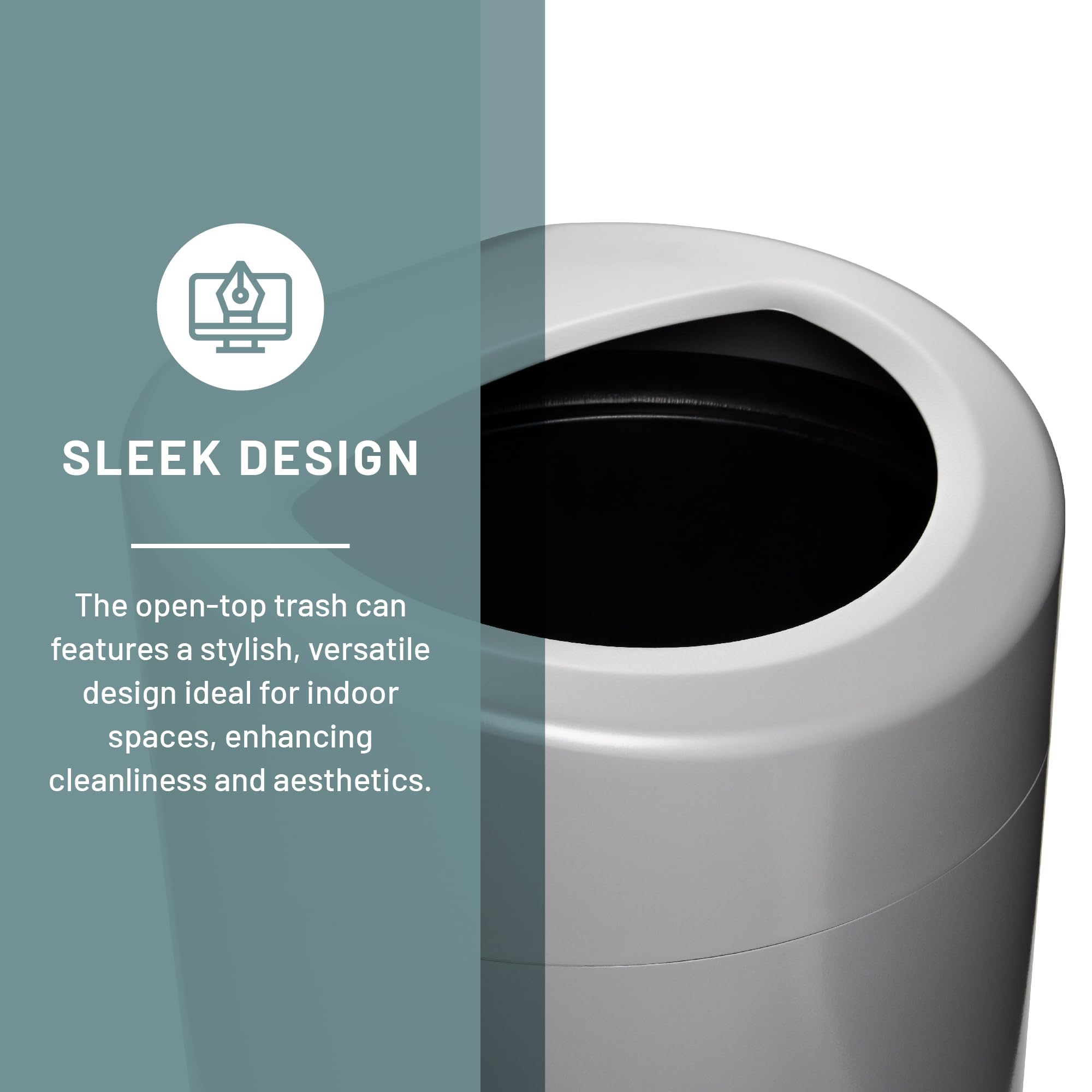 Safco 30 Gallon Stainless Steel Open Top Trash Can - Modern Silver Garbage Bin for Kitchen, Office, Bathroom & Indoor Use - Durable & Stylish Waste Container for Home & Commercial Spaces
