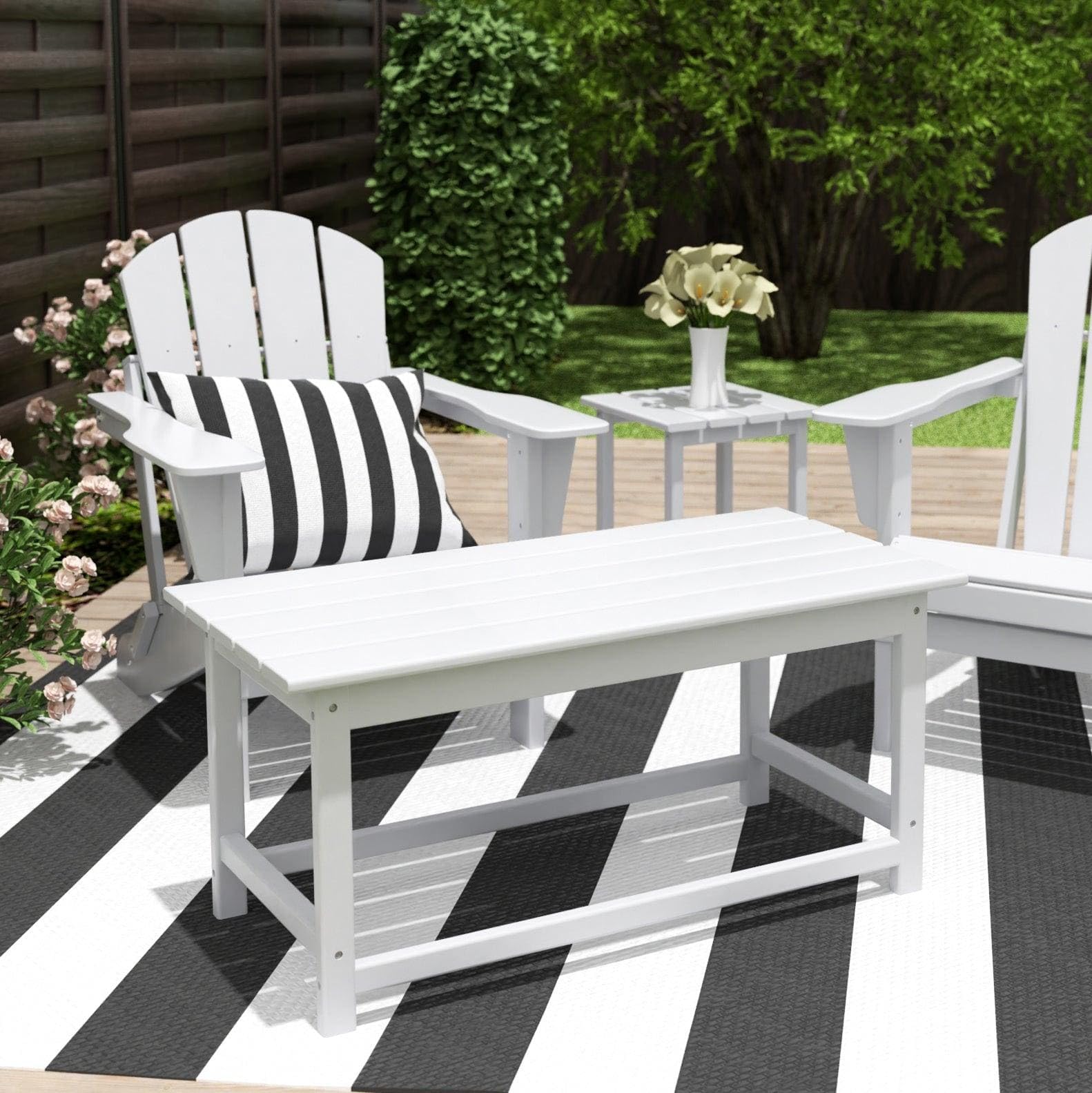**HDPE Outdoor Drink Table - Weather Resistant Adirondack Conversation Table for Patio, Porch, Balcony, Poolside & Backyard - White Accent Table for Seaside & Outdoor Relaxation**