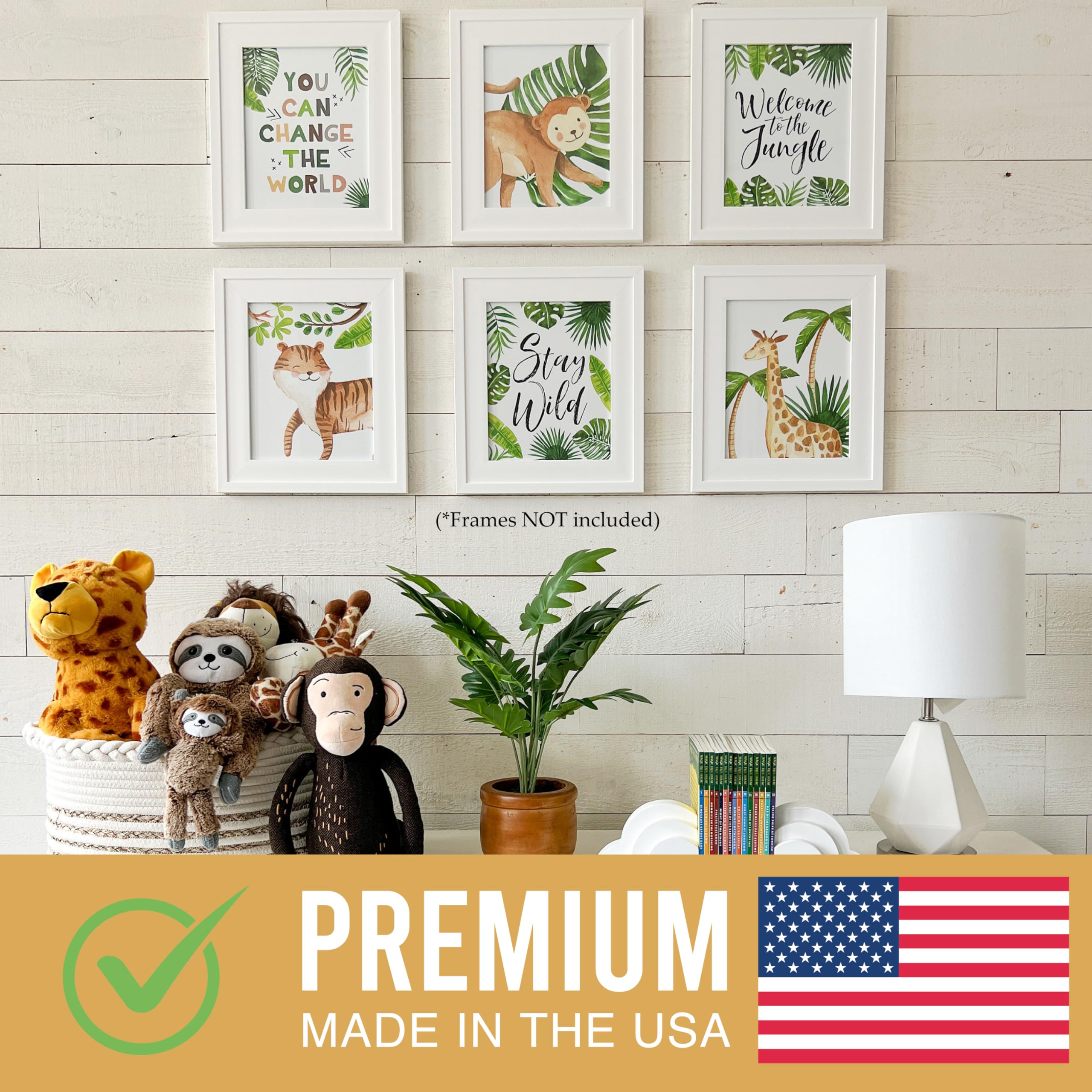 6 Reversible 8x10 Safari Nursery Wall Art Prints - Jungle Animal Classroom Decor, Baby Shower & Birthday Party Decorations - Perfect for Jungle Theme Nursery, Kids Room, Classroom & Safari Party Decor