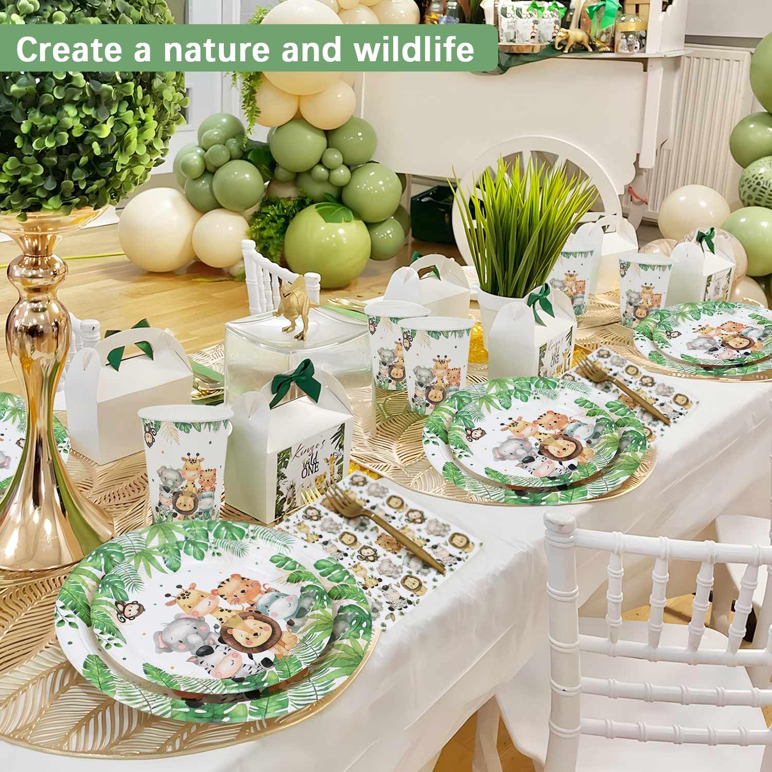 Heboland 125-Piece Safari Jungle Theme Party Supplies Set - Paper Plates, Cups & Napkins for 25 Guests | Baby Shower, Kids Birthday & Jungle Themed Events | Durable Disposable Tableware for Outdoor Parties & Family Gatherings