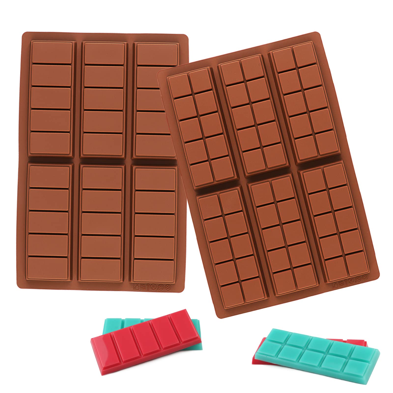 Premium Silicone Chocolate Bar Molds - Set of 2 Rectangle 6-Cavity Non-Stick Baking Molds for Chocolate, Wax Melts & Energy Bars | Perfect for DIY Candy Making, Home Baking & Gift Packaging