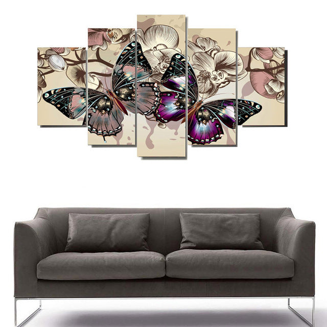 5Pcs Abstract Butterfly Canvas Wall Art Set - Modern Home Decor for Living Room, Bedroom, Office & Hotel Corridor - Ready to Hang Framed Paintings for Interior Design & Gift Giving