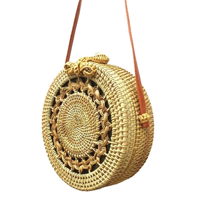 Stylish Big Mandala Pattern Round Straw Rattan Handbag - Perfect for Beach, Vacation, and Summer Outfits