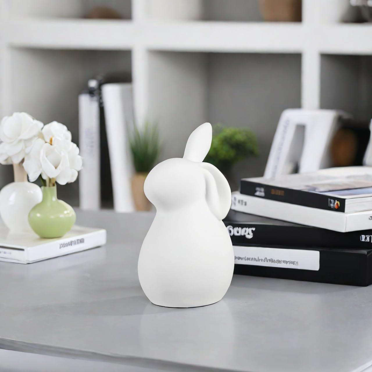 Amosfun Ceramic Bunny Figurines - Easter Rabbit Decor for Table Centerpiece, Tiered Tray, Shelf Display | Cute Spring Home Decor, Easter Party Table Setting, Gift Idea for Bunny Lovers