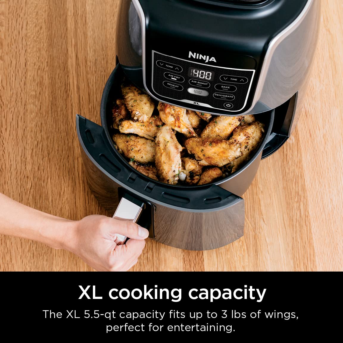 Ninja AF150AMZ 5.5 Qt XL Air Fryer - Large Capacity for Air Frying, Roasting, Baking, Reheating & Dehydrating | Dishwasher Safe Nonstick Basket & Crisper Plate | Includes Recipe Guide | Perfect for Family Meals, Healthy Cooking & Quick Snacks (Grey)