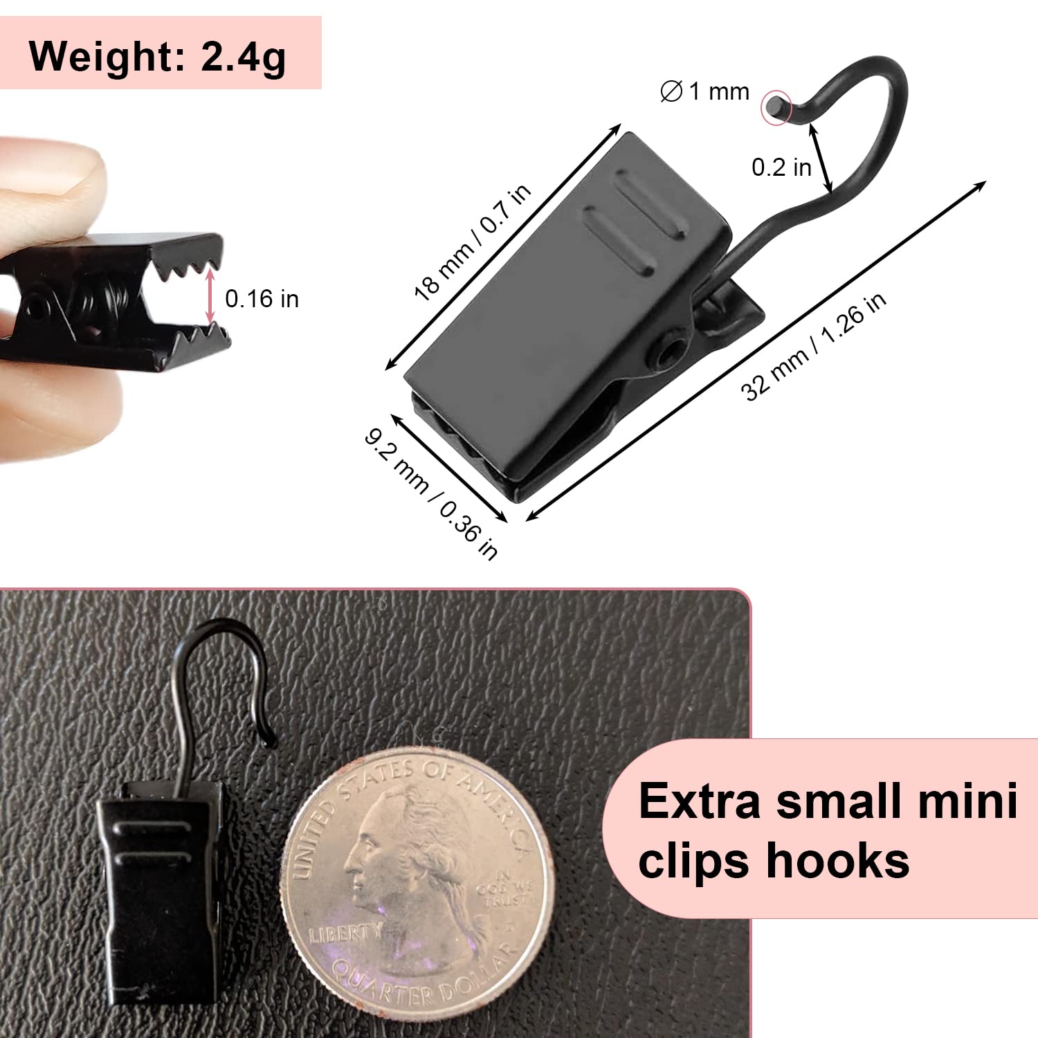 Coideal Small Curtain Clips for Hanging - 60 Pack Black Outdoor Light Clips Hooks for Christmas String Lights, Patio Awning, Drape Track - Rustproof Metal Hangers for Outdoor Decor & Holiday Lighting