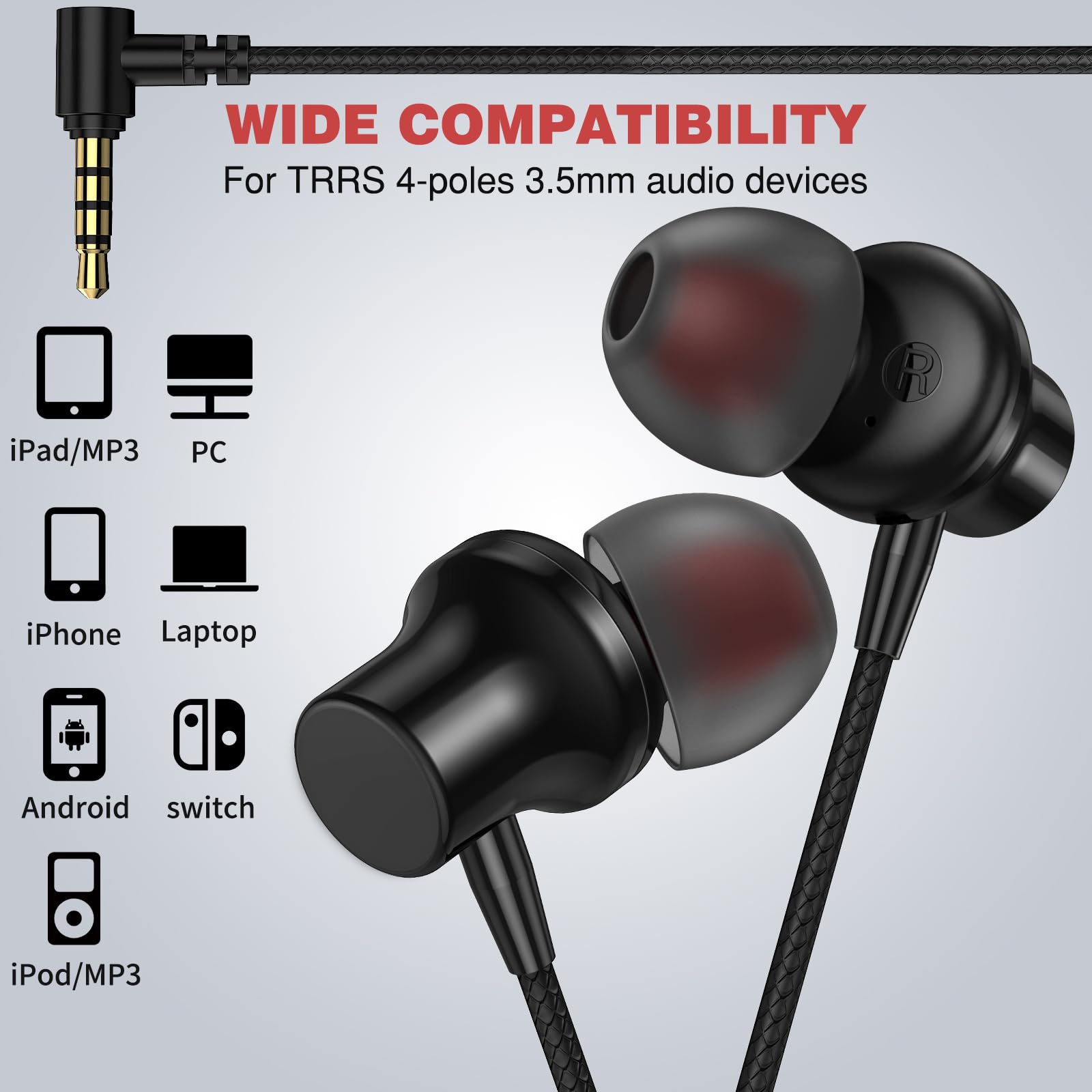 ASKUBSKU 3.5mm Wired Earbuds with Microphone - 5.9ft Tangle-Free Cord, Noise Cancelling Headphones, HiFi Stereo Sound & Volume Control - Perfect for Laptop, Chromebook, PC, Gaming & Office Work