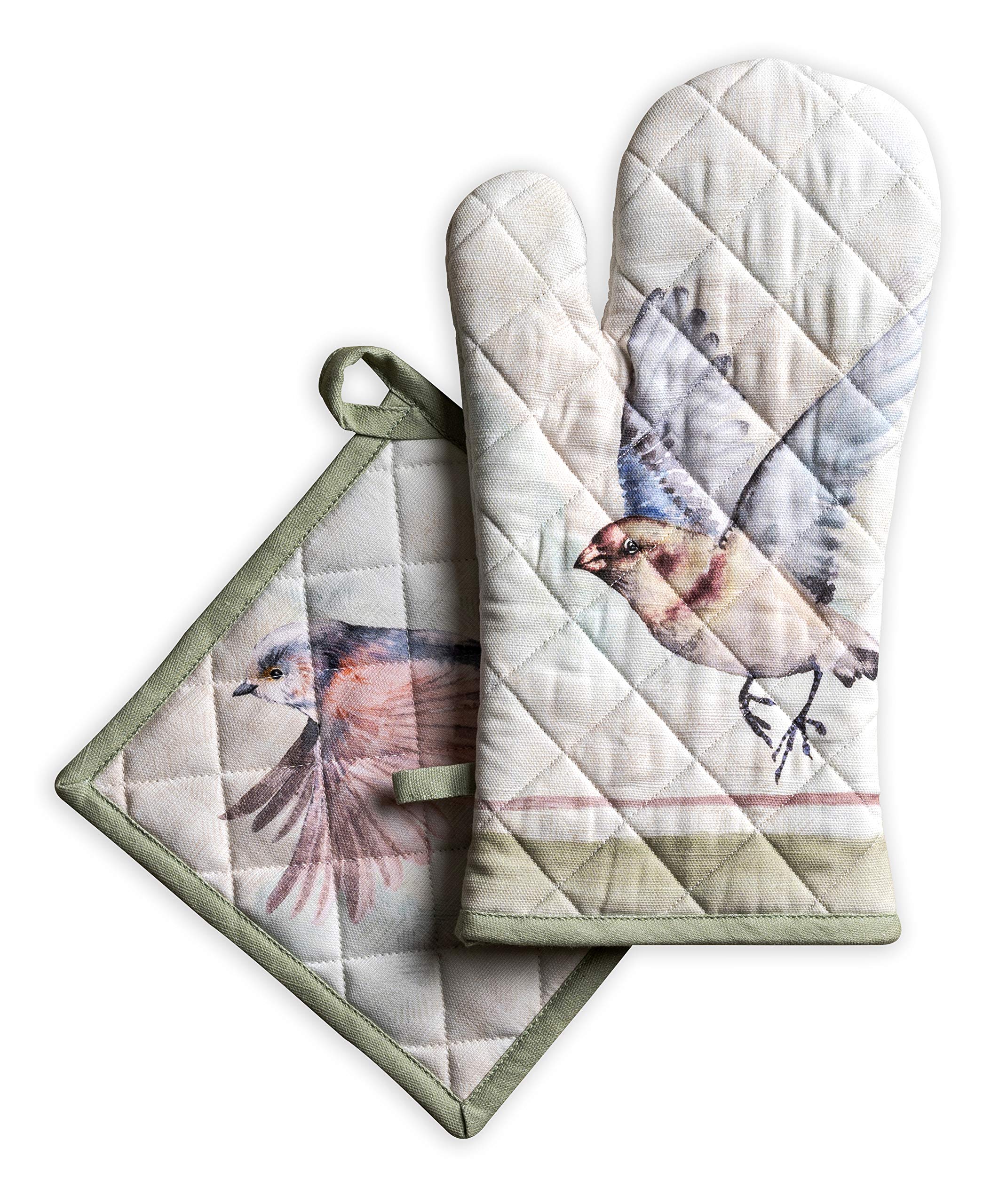 Heat Resistant Oven Mitt & Pot Holder Set - 100% Cotton Kitchen Gloves (7.5