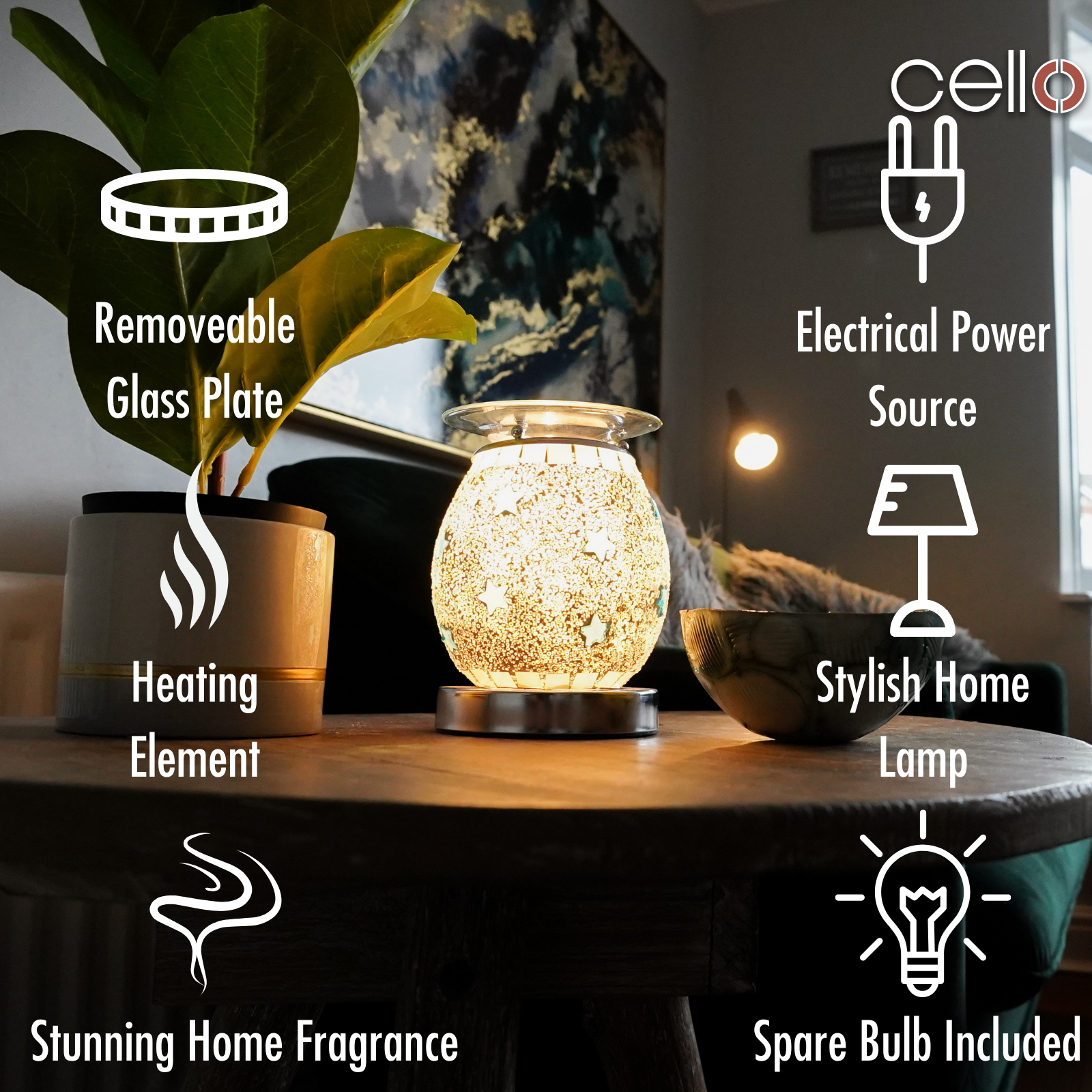Premium Electric Wax Warmer with Touch Mosaic Design in Silver - Perfect for Aromatherapy, Home Fragrance & Relaxation in Living Rooms, Bedrooms & Spas