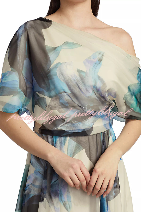 Bohemian One Shoulder Maxi Dress with Unique Print - Flowy Short Sleeve Summer Beach Dress for Women | Perfect for Vacations, Music Festivals & Boho Chic Outfits
