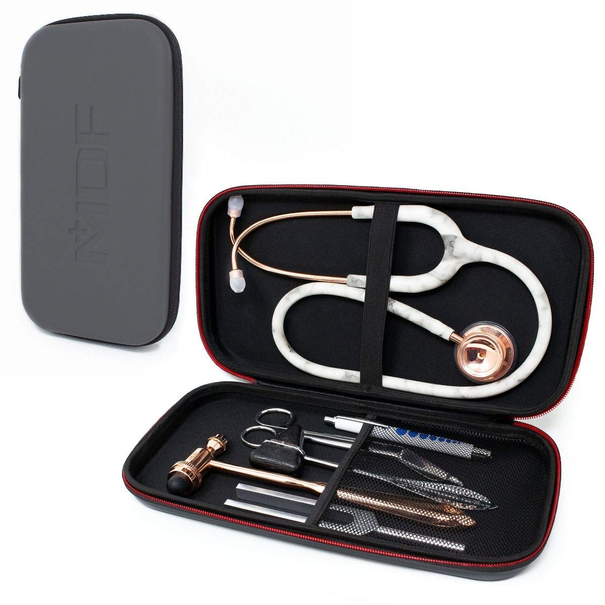 MDF Instruments Hard Travel Carrying Case with Mesh Pocket - Medium Size Medical Organizer for Stethoscopes, Reflex Hammers & Sphygmomanometers | Fits MD One & Acoustica Models | Perfect for Doctors, Nurses & Healthcare Professionals (MDFSCM12) | Ideal for Hospital Rounds, Home Visits & Medical Travel