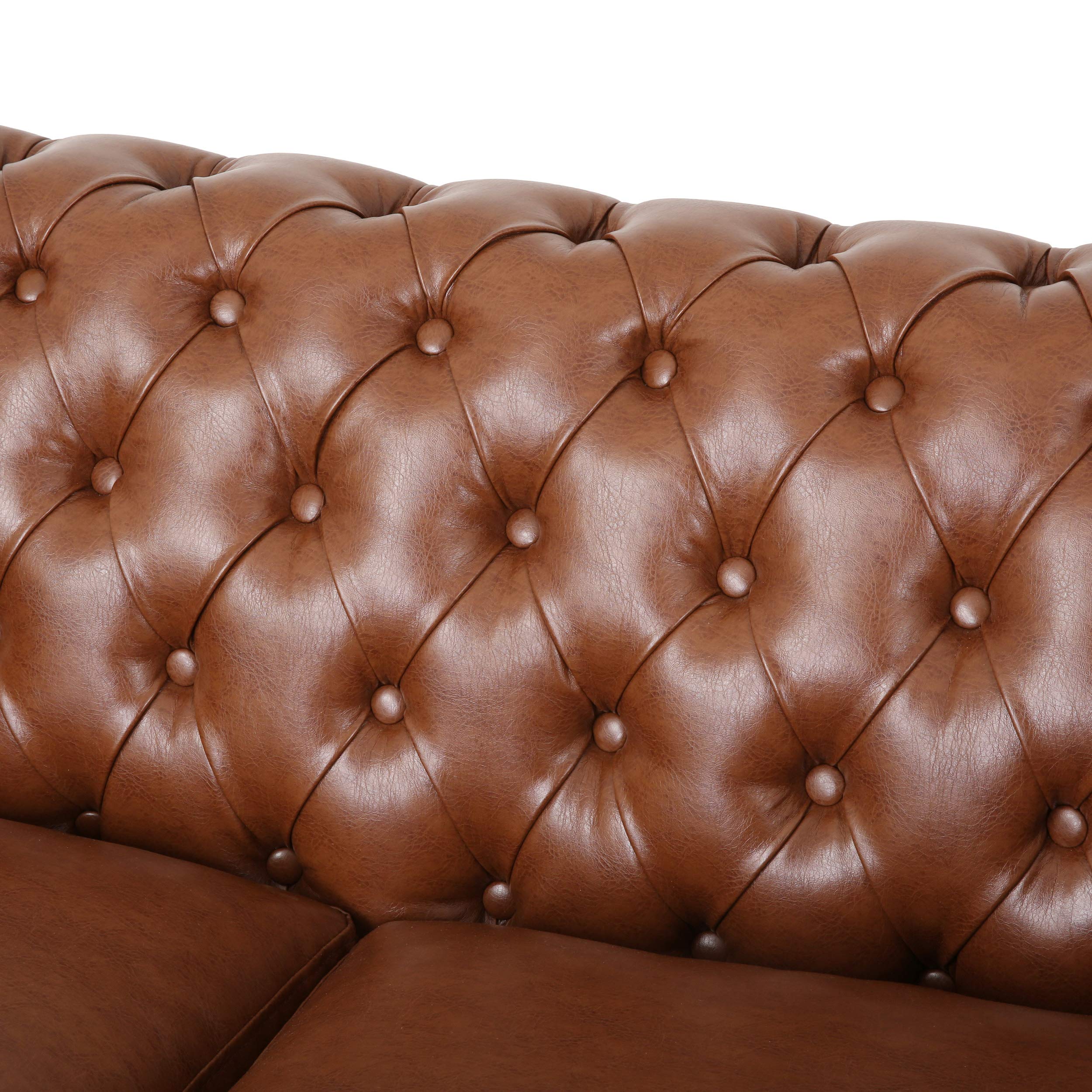 Christopher Knight Home Stephanie Traditional Chesterfield 4-Piece Living Room Set in Cognac & Dark Brown - Perfect for Classic Living Rooms, Offices & Cozy Home Decor