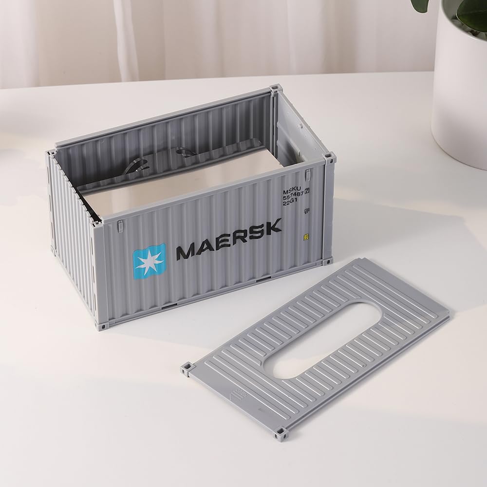 Decorative Shipping Container Tissue Box Cover - Stylish Home & Office Tissue Holder for Living Room, Bedroom, or Desk | Perfect for Coastal, Industrial & Modern Decor
