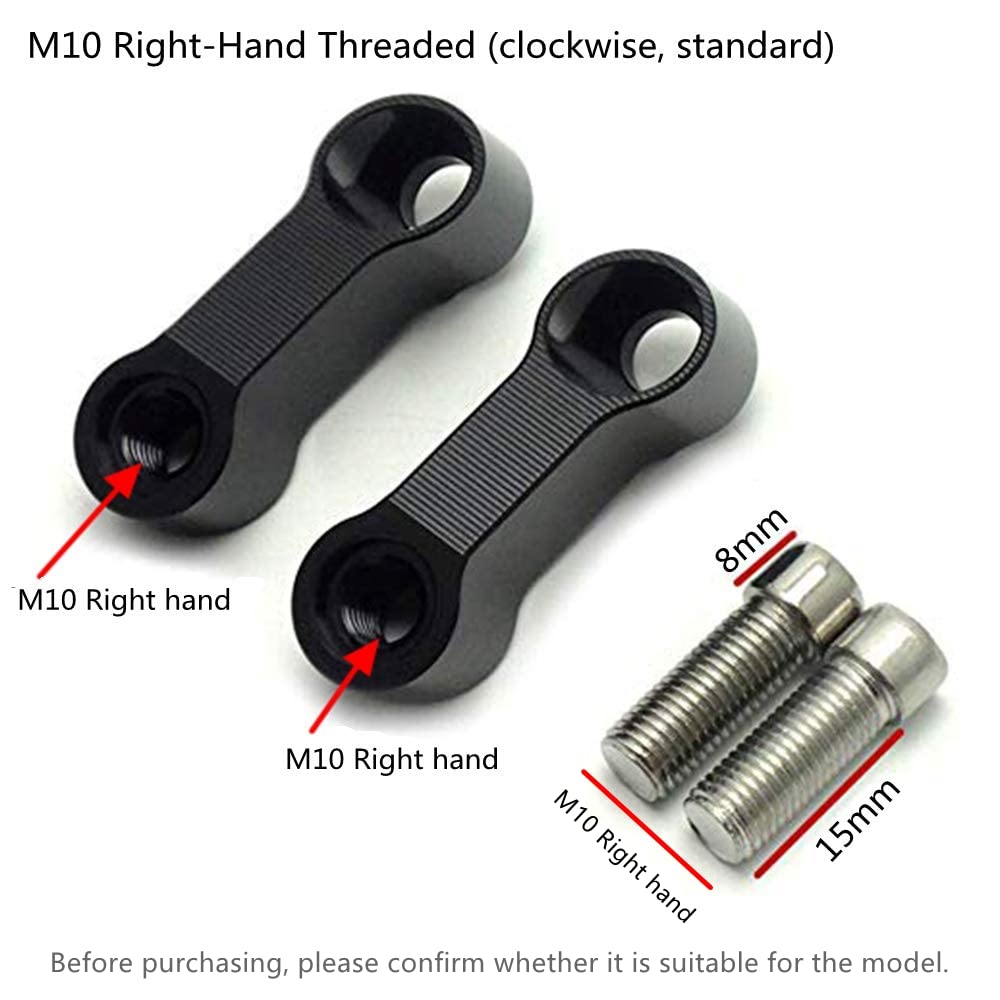 Universal Motorcycle Mirror Mount Risers - 10mm Right Thread CNC Aluminum Extenders for Enhanced Rearview Visibility | Perfect for Harley, Honda, Yamaha & More | Ideal for Highway Riding and Urban Commuting