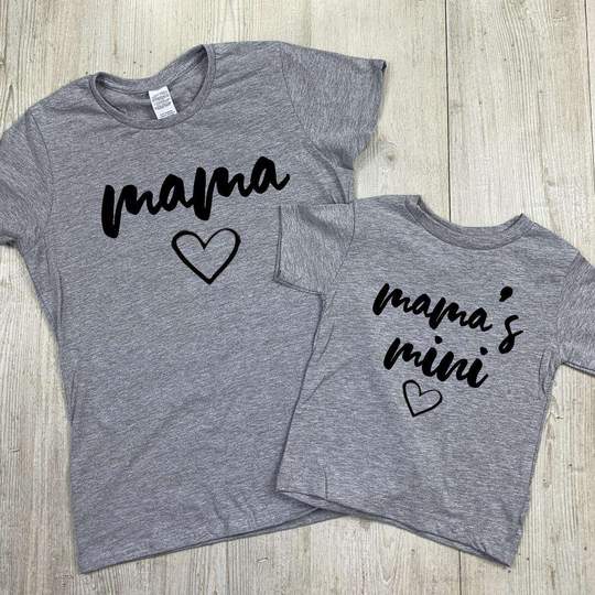 CLR Mama & Kids Matching Grey T-Shirts - Mother Daughter Outfits for Family Photos & Casual Wear