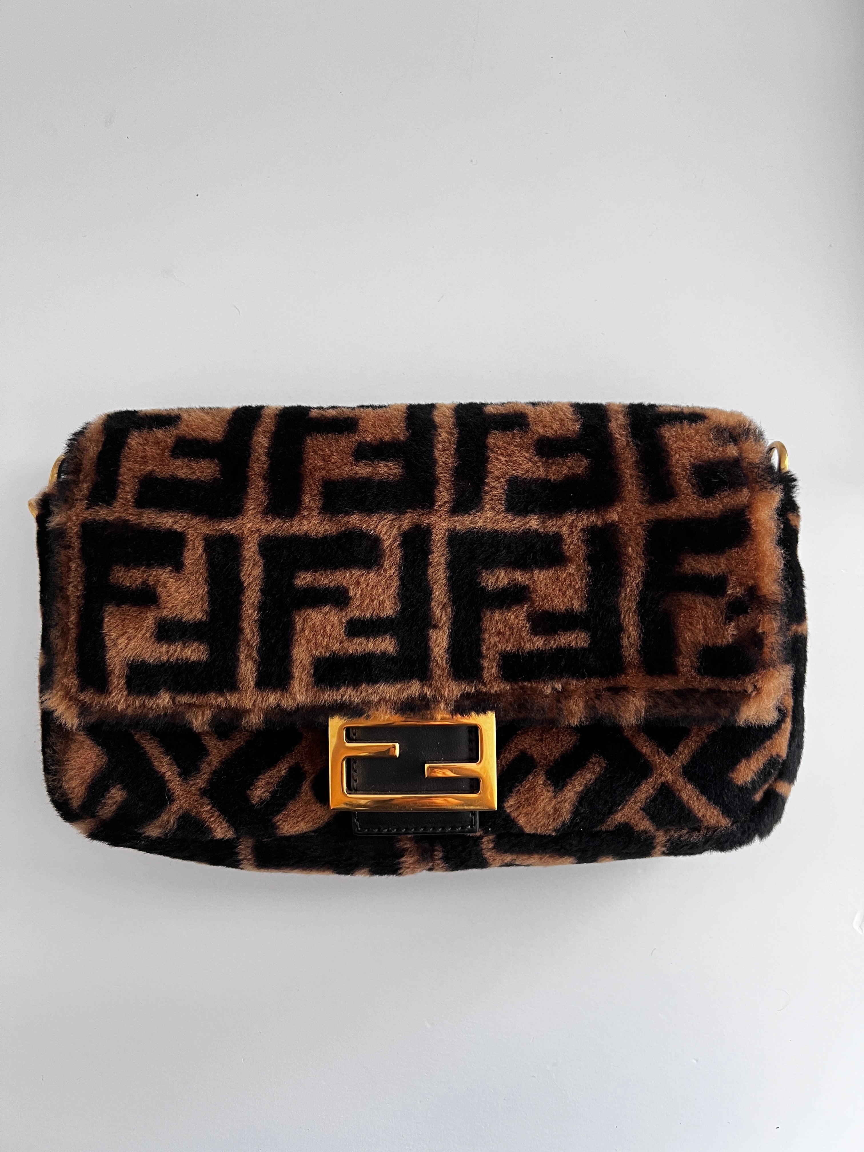 Fendi FF Shearling Baguette Bag - Luxury Designer Shoulder Bag for Women | Perfect for Parties, Dates & Everyday Use