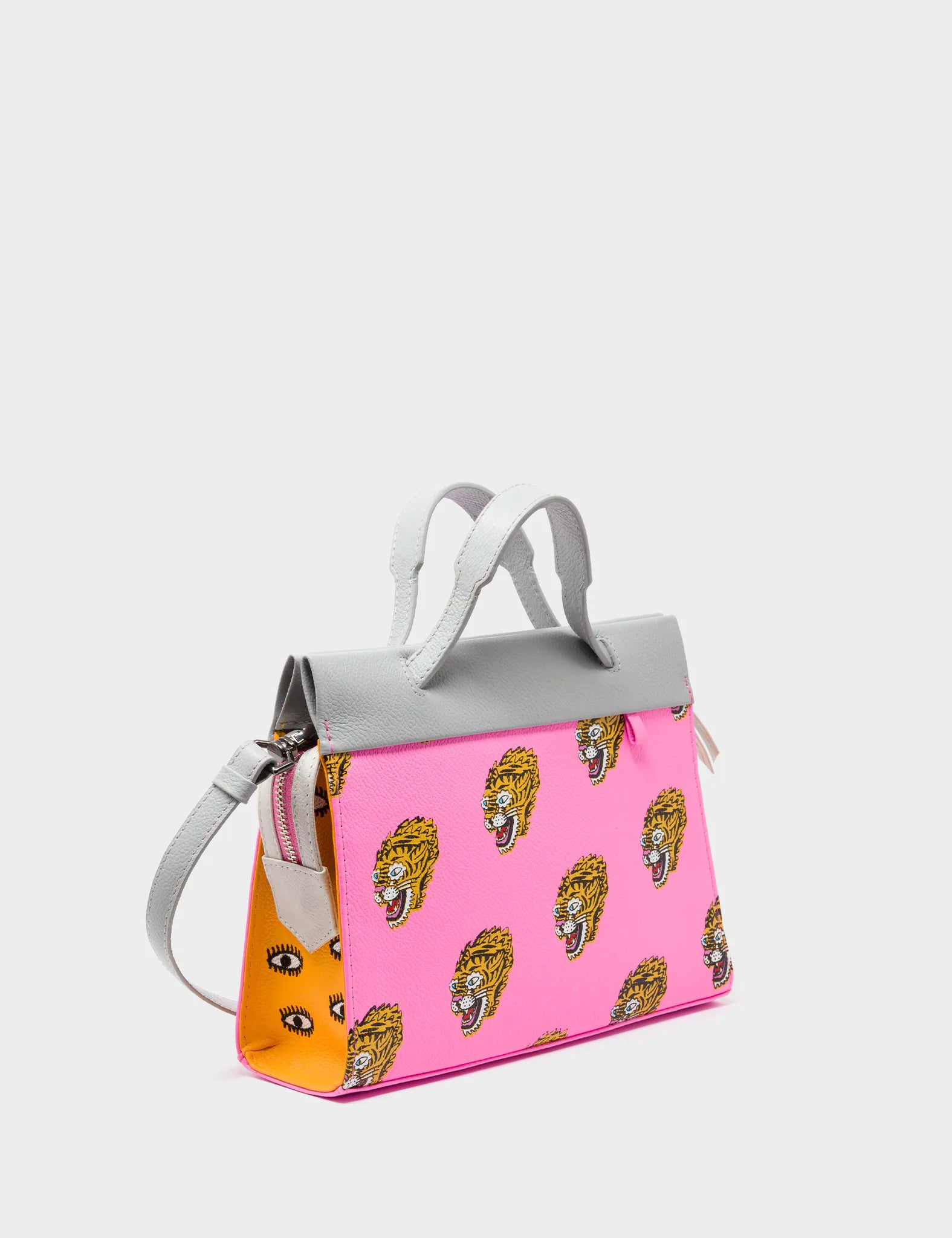 Vali Small Crossbody Bubblegum Pink Leather Bag with Blazing Tiger Design - Perfect for Women's Daily Use, Travel, and Fashion Accessories