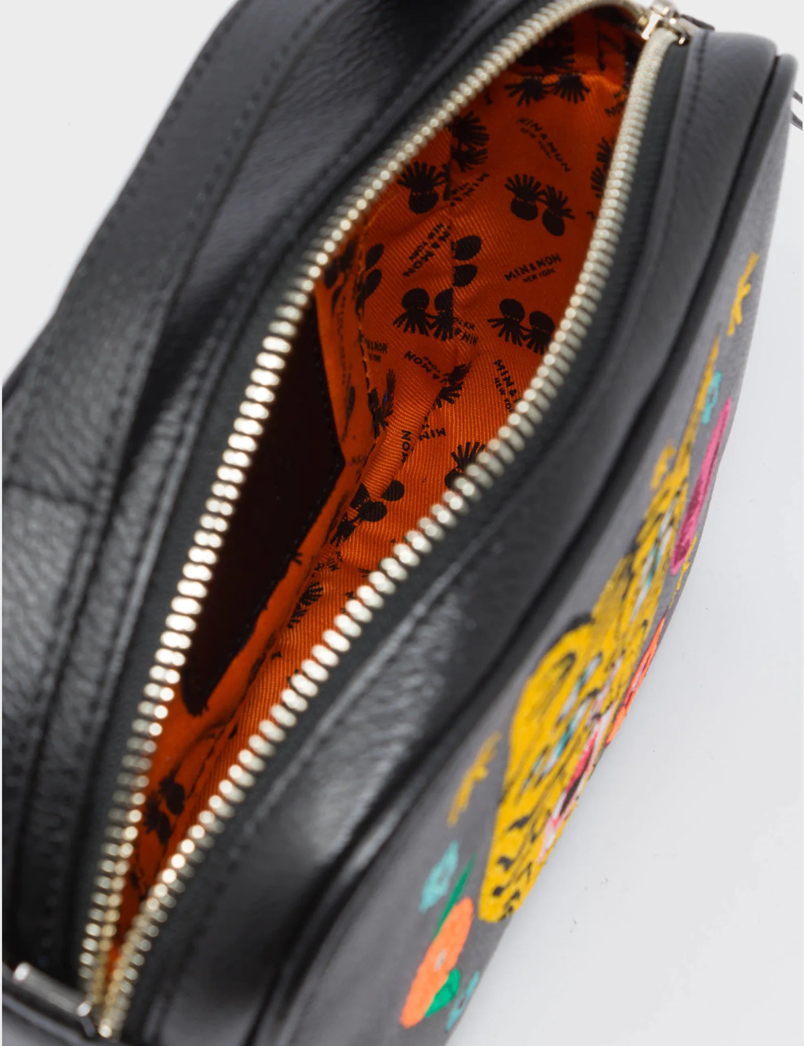 Verto Black Leather Crossbody Bag with Tiger and Flowers Embroidery - Stylish Women's Purse for Daily Use, Travel & Shopping