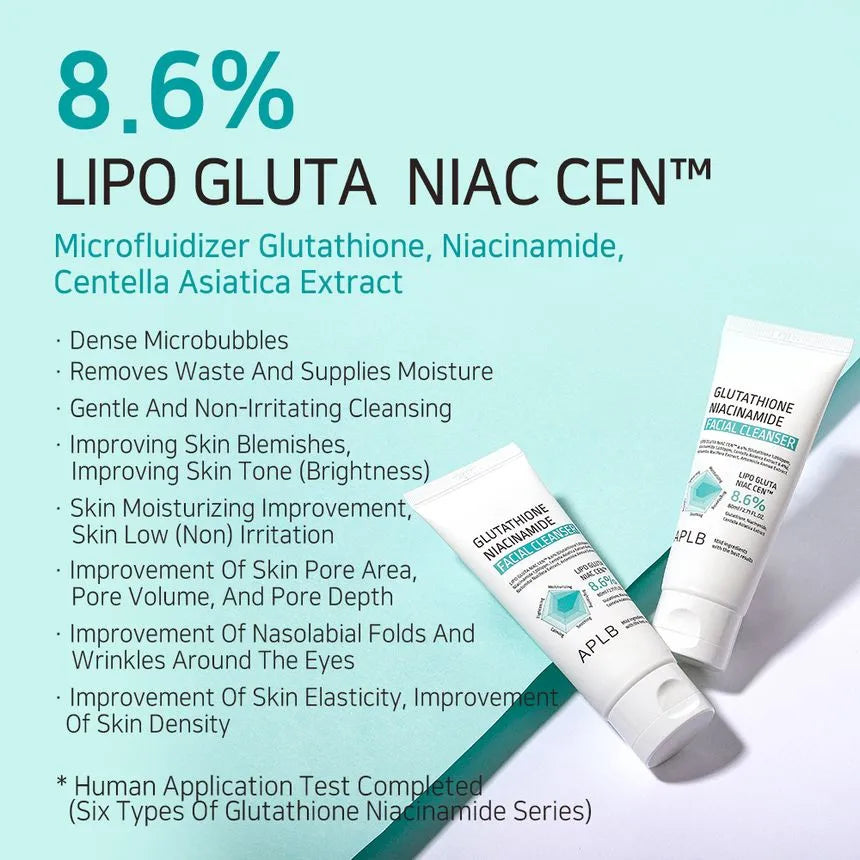 APLB Glutathione & Niacinamide Facial Cleanser 80ml - Brightening & Hydrating Face Wash for Acne, Dark Spots & Dull Skin - Perfect for Morning & Night Skincare Routine