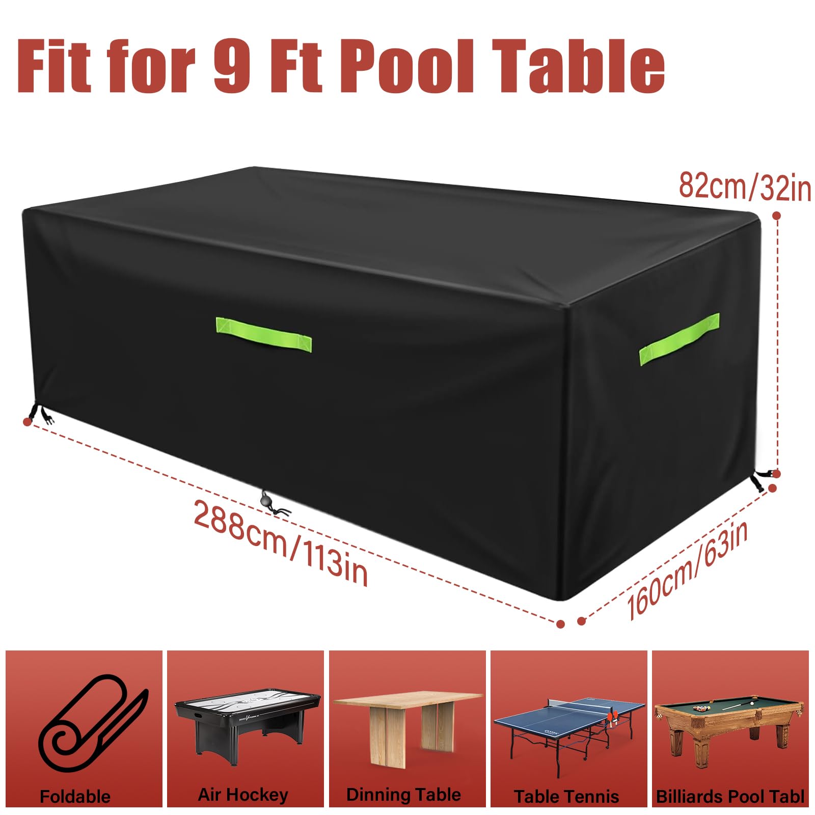 Premium Waterproof Pool Table Cover with Handles & Drawstring - Fits 7/8/9 FT Indoor/Outdoor Billiard & Snooker Tables - Durable Protection for Home Game Rooms, Bars & Patios