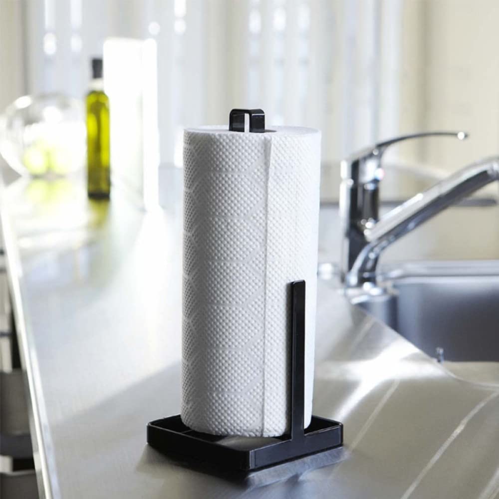 Stainless Steel Vertical Paper Towel Holder & Napkin Rack - Black Metal Kitchen Roll Dispenser for Countertop, Bathroom Tissue Stand - Perfect for Home, Office, Restaurant Storage Organization