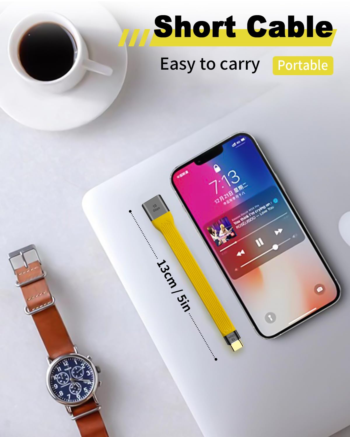 Duttek USB C to USB 3.1 Gen 2 Cable 10Gbps - Short 12cm USB C Male to USB A Female OTG Adapter - Fast Charging & Data Sync for MacBook Pro, Samsung Galaxy - Perfect for Travel, Office & Home Use (Yellow)