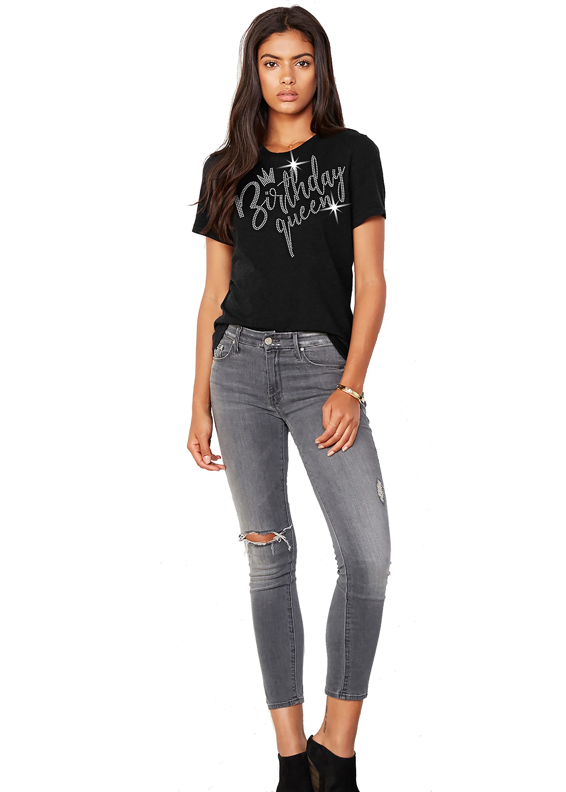 Sparkling Rhinestone Birthday Sash Shirts for Women - Elegant Birthday Queen & Squad T-Shirts - Perfect Birthday Gifts for Women | Great for Parties, Bachelorette & Girls Night Out