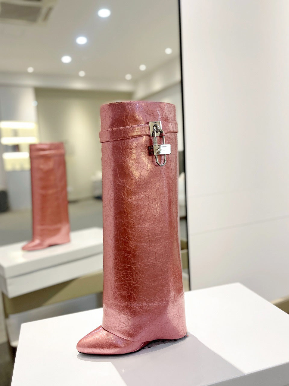 Stylish Women's Long Silver Boots with Lock Detail - Perfect for Winter Fashion & Outdoor Adventures