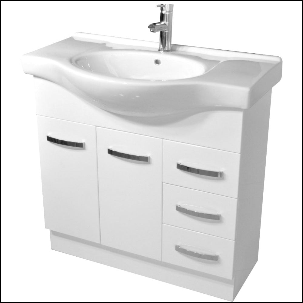 Fienza Antonio 90EKWR 900mm White Bathroom Vanity Unit with Solid Doors & Right Drawers - Perfect for Modern Bathroom Renovations and Small Space Solutions