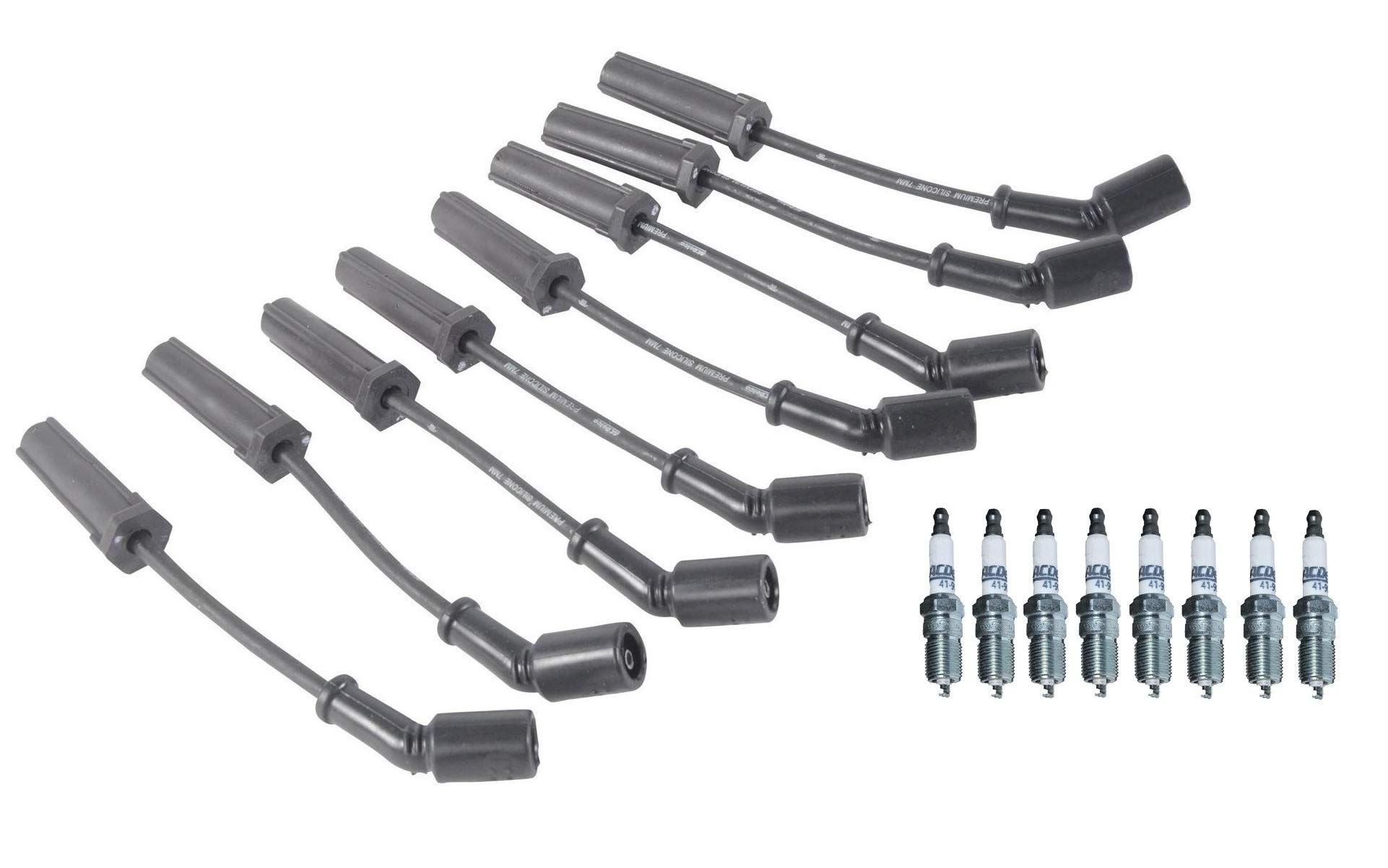 GM OEM Ignition Wire Set & 8 Platinum Spark Plugs Kit Compatible with Chevy Silverado, Cadillac Escalade - High Performance Engine Replacement Parts for Smooth Acceleration & Fuel Efficiency