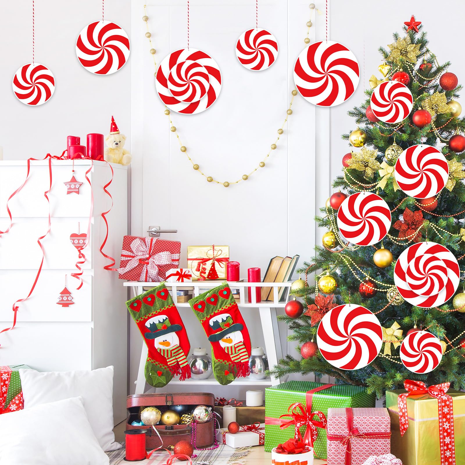 21 Pcs Peppermint Candy Cutouts - Christmas Decor for Classroom & Home Parties