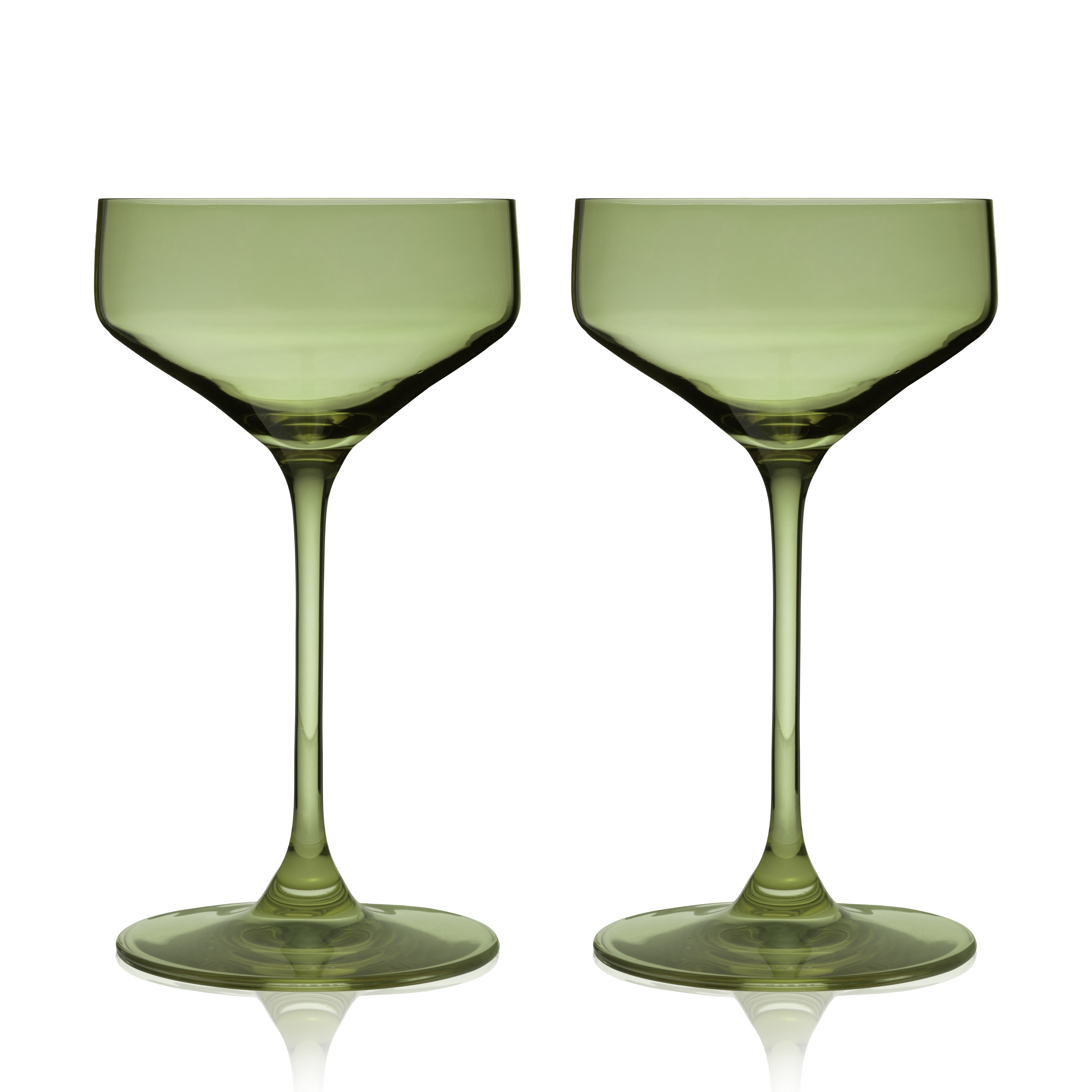 Premium Sage Green Crystal Coupe Glasses - Set of 2 Elegant Champagne Flutes for Wedding Toasts & Cocktail Parties - Perfect for Romantic Dinners & Special Celebrations