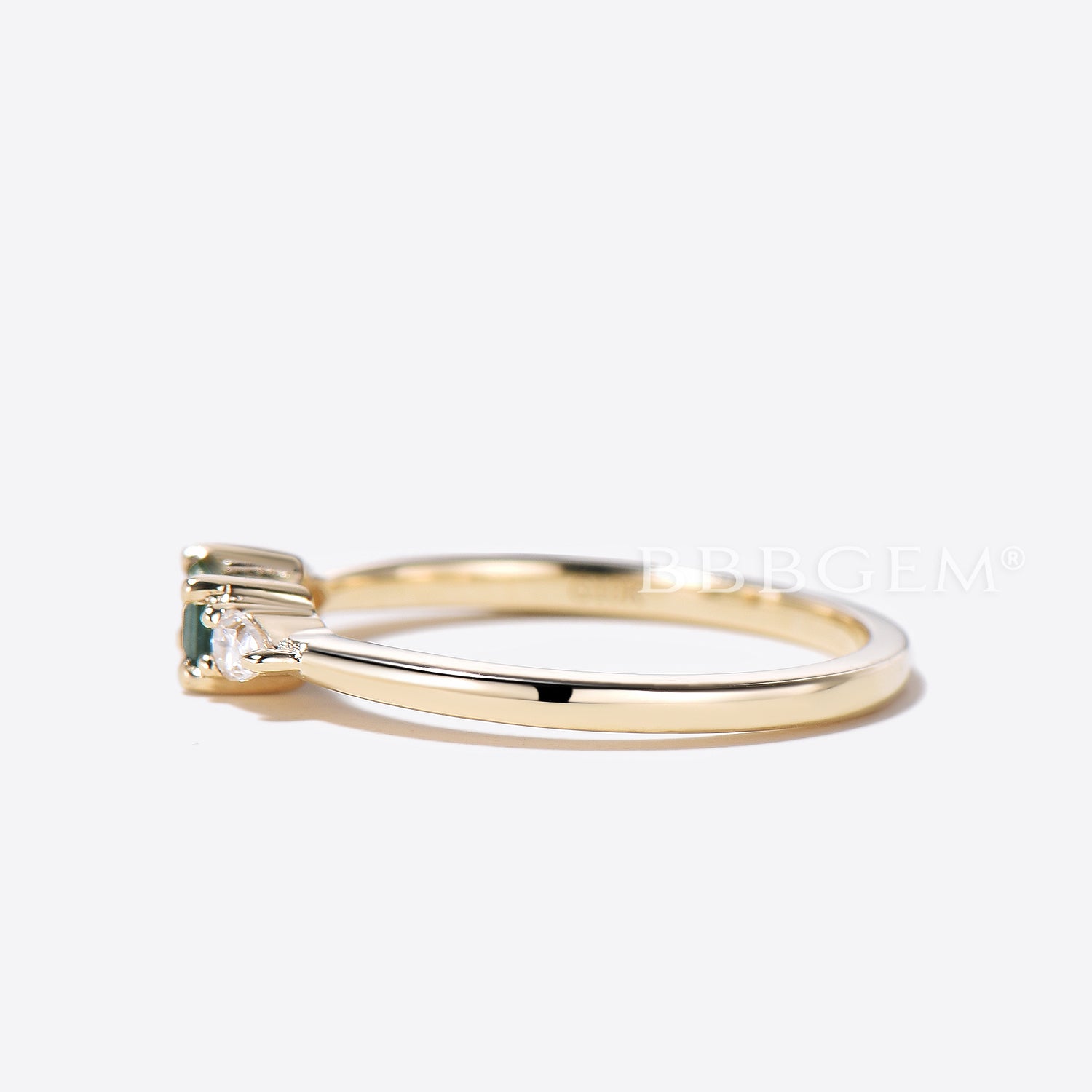 Minimalist Baguette Natural Moss Agate Wedding Band with Three Stone Diamonds - Elegant Stackable Ring for Women, Perfect for Engagement, Anniversary & Everyday Wear