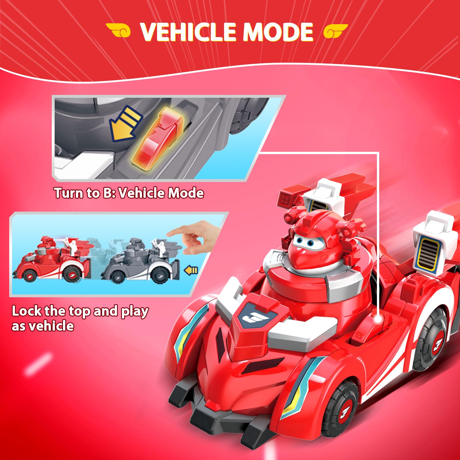 Super Wings Jett Spinning Top & Race Car Toy Set - 2-in-1 Transformable Vehicle Playset for Kids Ages 3-8 | STEM Learning Toy for Boys & Girls | Birthday Gift & Outdoor Play Fun