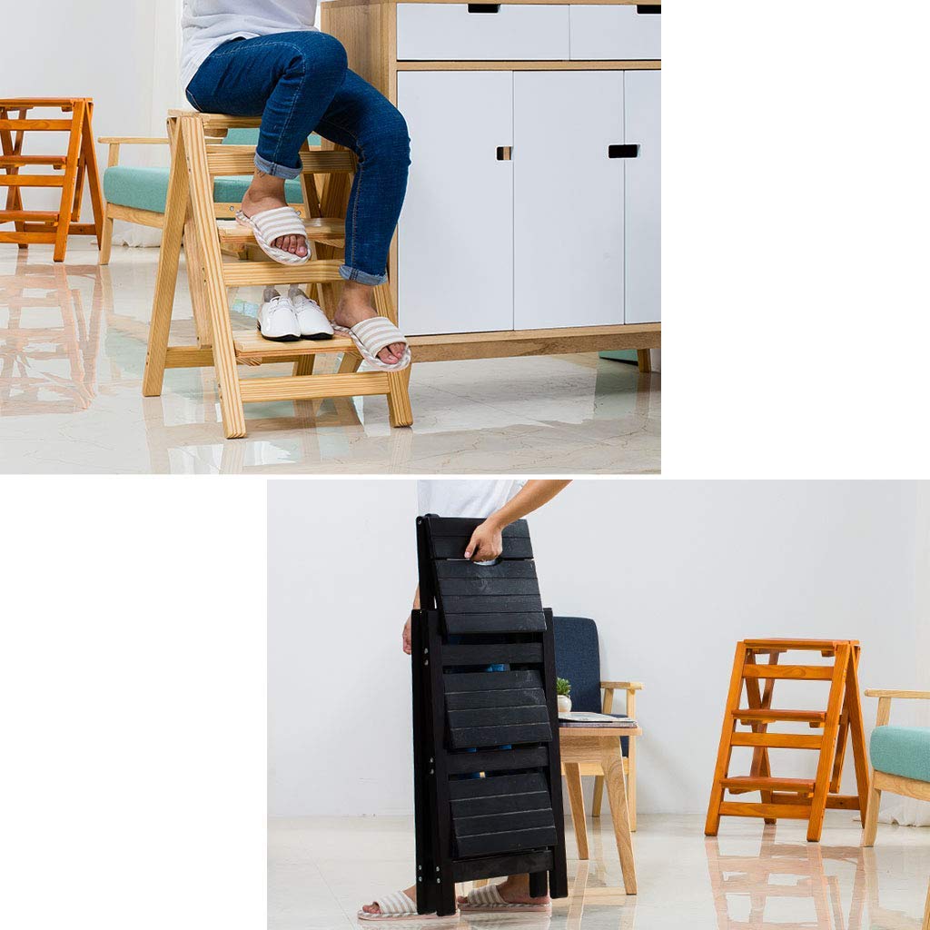 NEVKA Natural Wood Folding Step Stool - 3 Step Ladder, Portable Bookshelf, Home Library Stool with 150kg Capacity, White - Perfect for Home, Office, and Kitchen Use