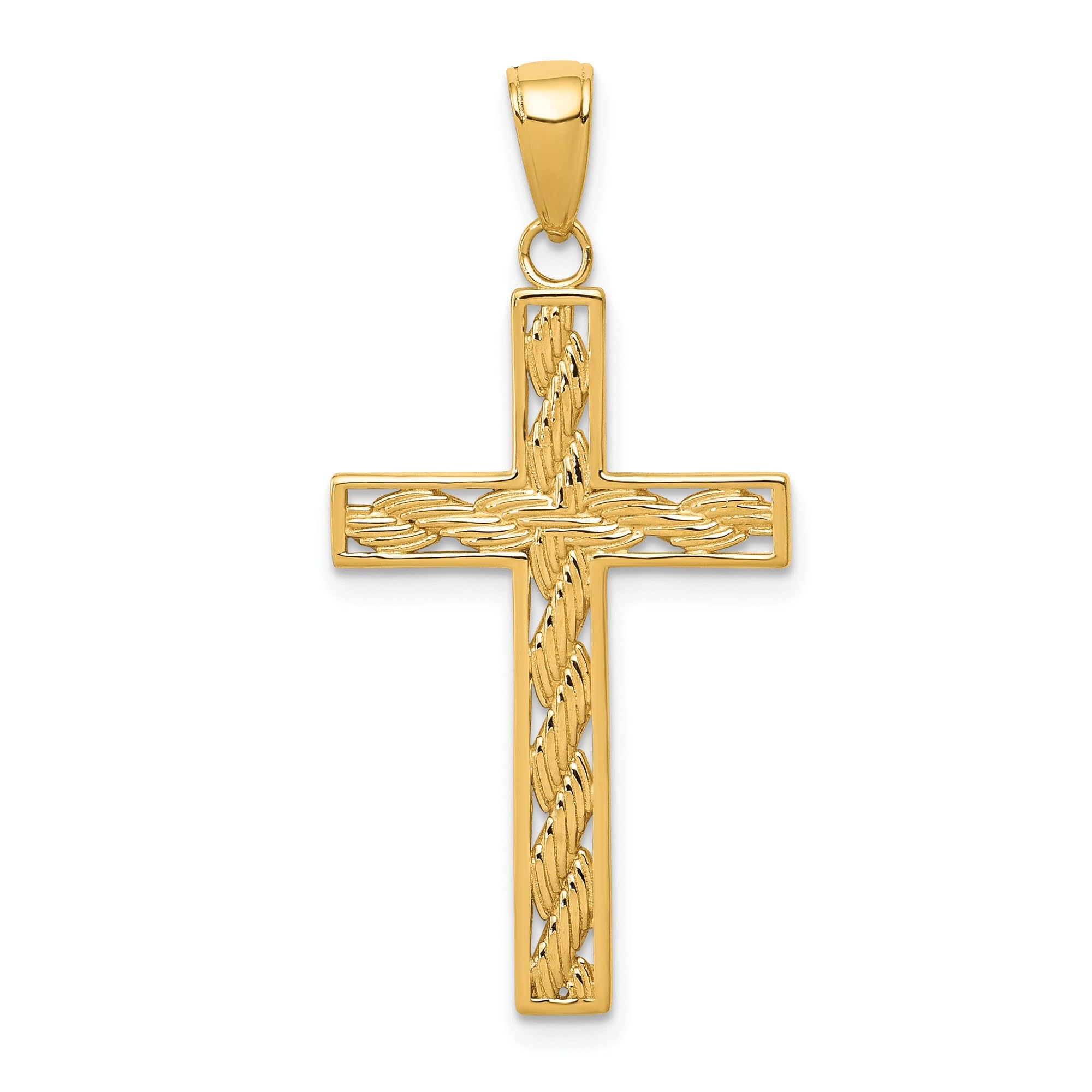14K Solid Yellow Gold Rope Chain Necklace with Latin Mexican Holy Cross Pendant - Religious Jewelry for Women, Jesus Christ Charm, Catholic Gifts for Baptism, First Communion & Everyday Faith Wear