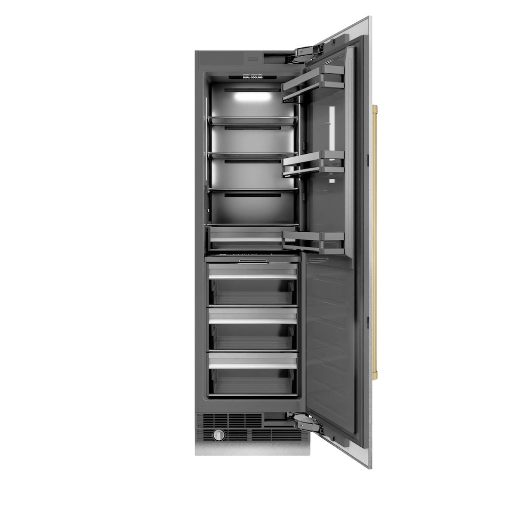ZLINE Autograph Edition 24-Inch 12.5 cu ft Column Refrigerator - Stainless Steel with Graphite Gray Interior & Champagne Bronze Accents - Perfect for Modern Kitchens & Open-Concept Living Spaces (RCRVZ SN 24 CB)