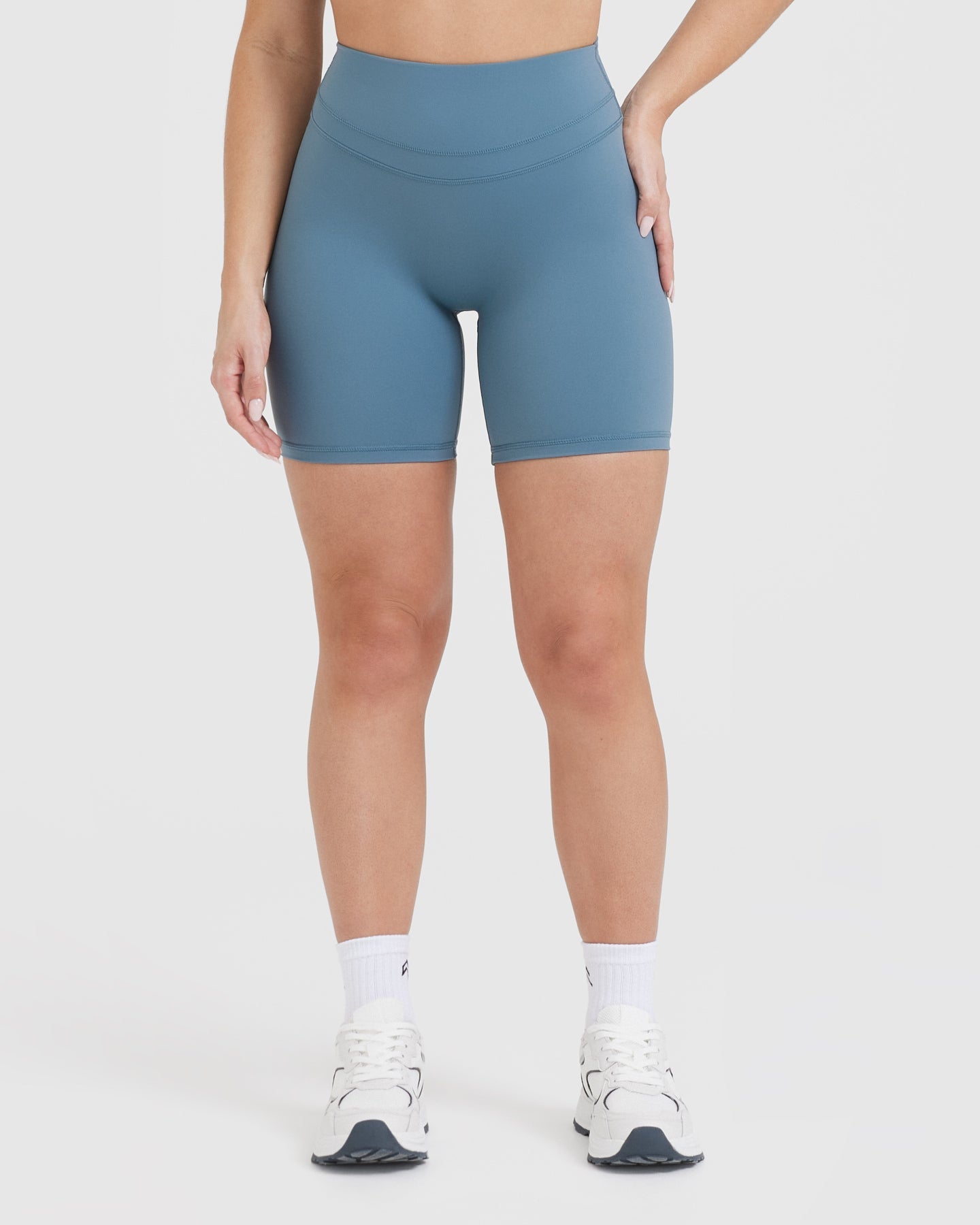 High Waisted Shorts for Women - Moonstone Blue | Comfortable & Stretchy Workout Shorts for Running, Yoga & Gym