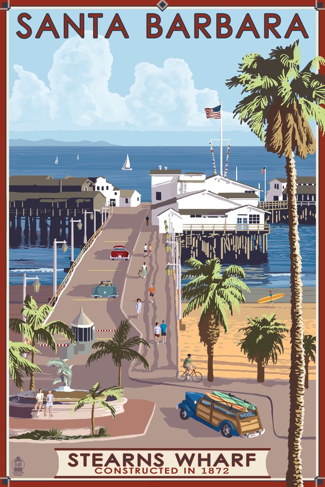 Santa Barbara Stern's Wharf 33332 - 24x36 Signed Art Print Poster - California Coastal Wall Decor - Perfect for Beach House, Living Room & Office Decor